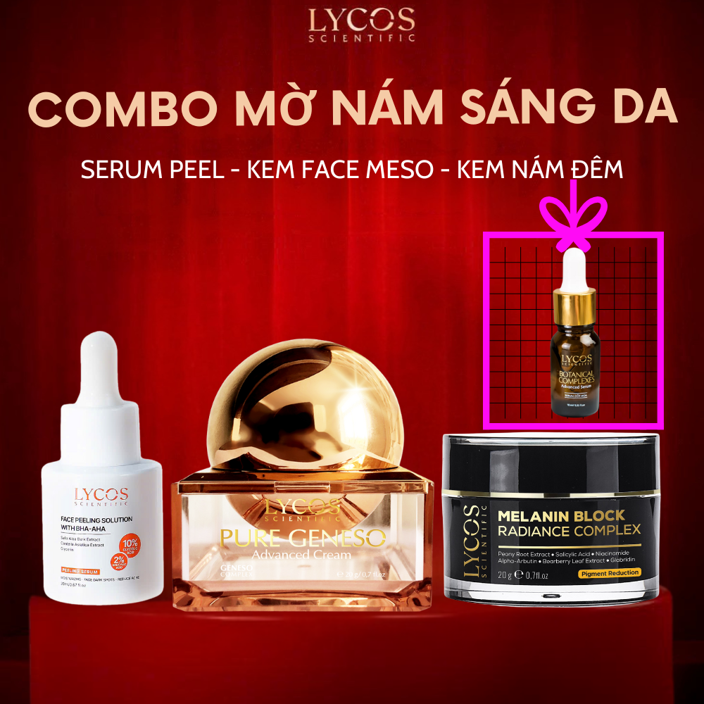 Combo Mờ Nám Phục Hồi Da 3 Bước Lycos – Peel Da, Kem Face Meso, Kem Nám Đêm – Giảm Thâm, Đều Màu, Trẻ Hóa Da