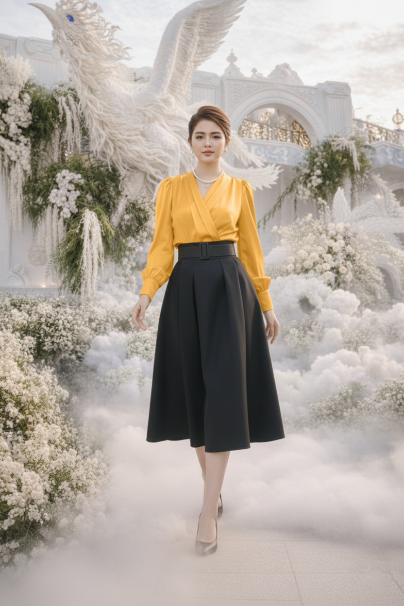 Set áo kiểu phối chân váy xoè