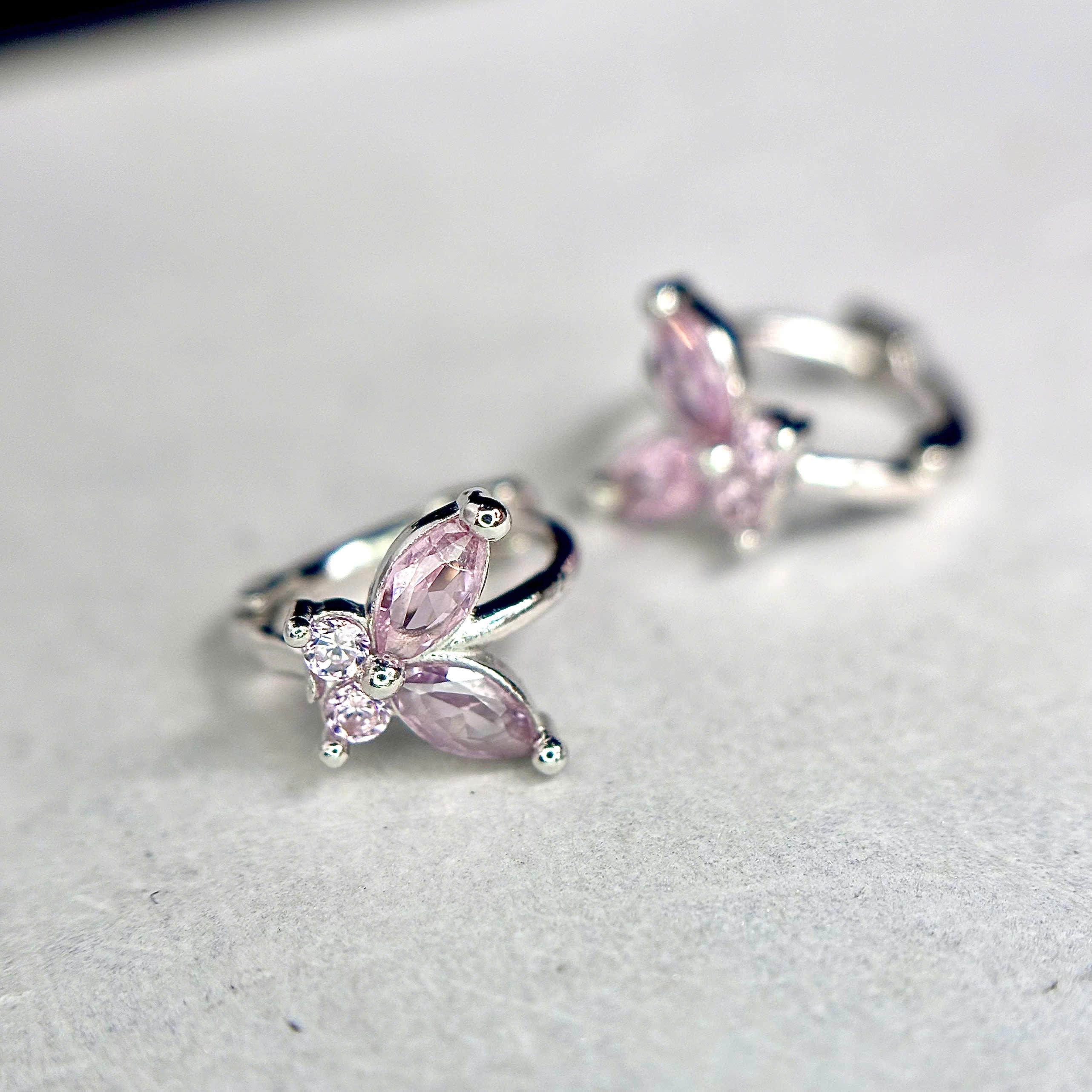 Khuyên vòng bạc si kim bướm hồng trong suốt size 6_thumbnail_1