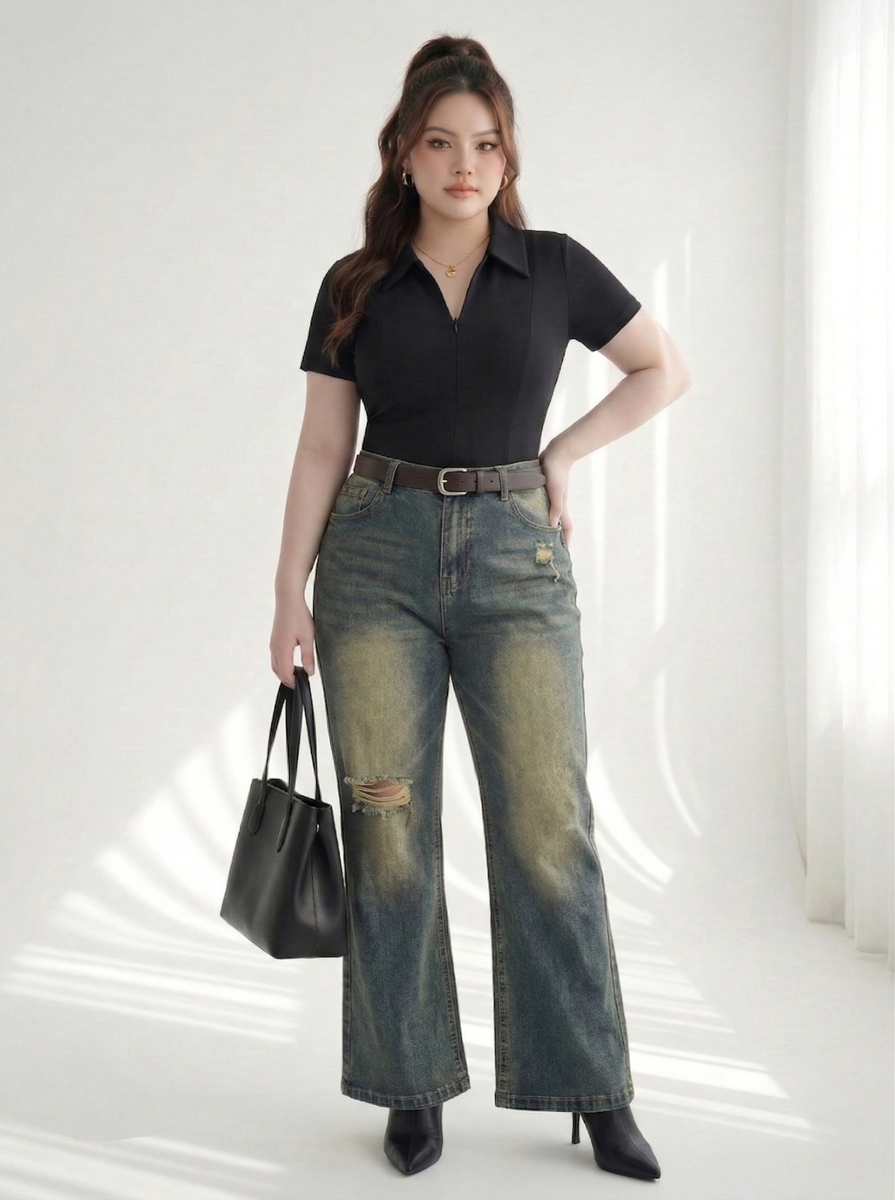 BIGSIZE NỮ- Quần jean ống loe cho nàng béo từ 55-90kg V-QJ341