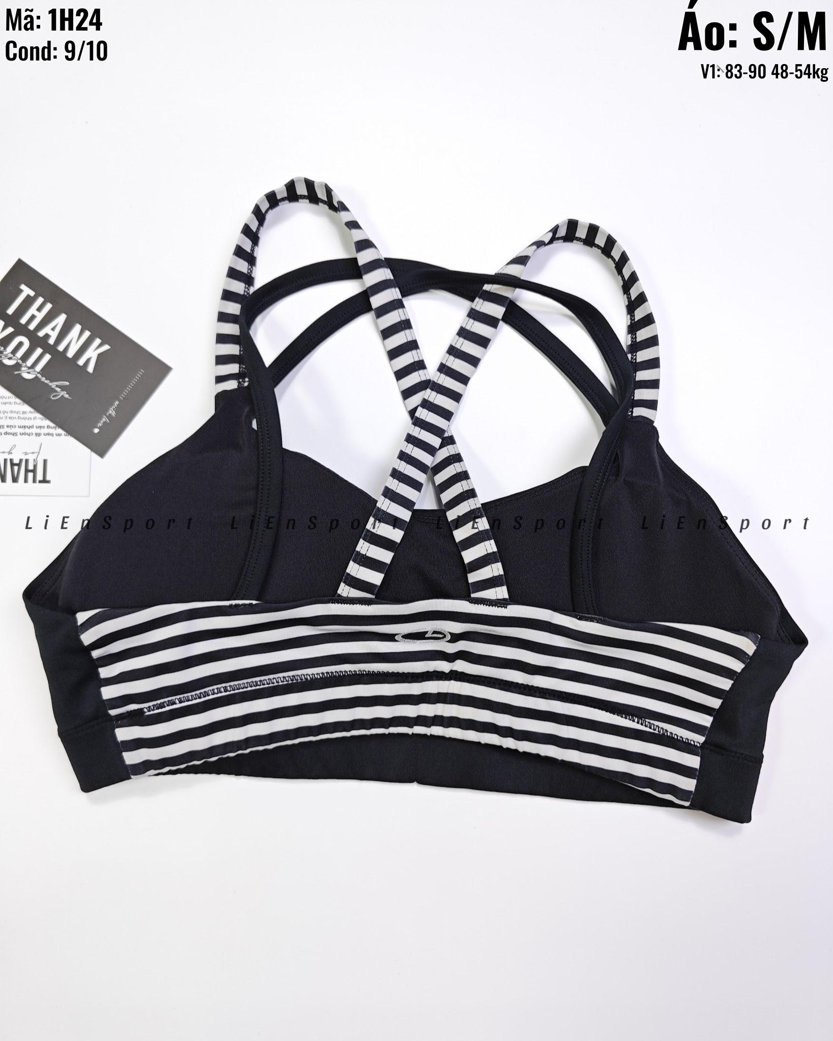 Champion Áo bra thể thao Nữ Size S M Đen Auth 2nd Dây vai chéo lưng phối sọc trắng đen Vải co giãn thấm hút mồ hôi Ôm sát nâng đỡ Phù hợp gym yoga chạy bộ Mã:1H24_thumbnail_2