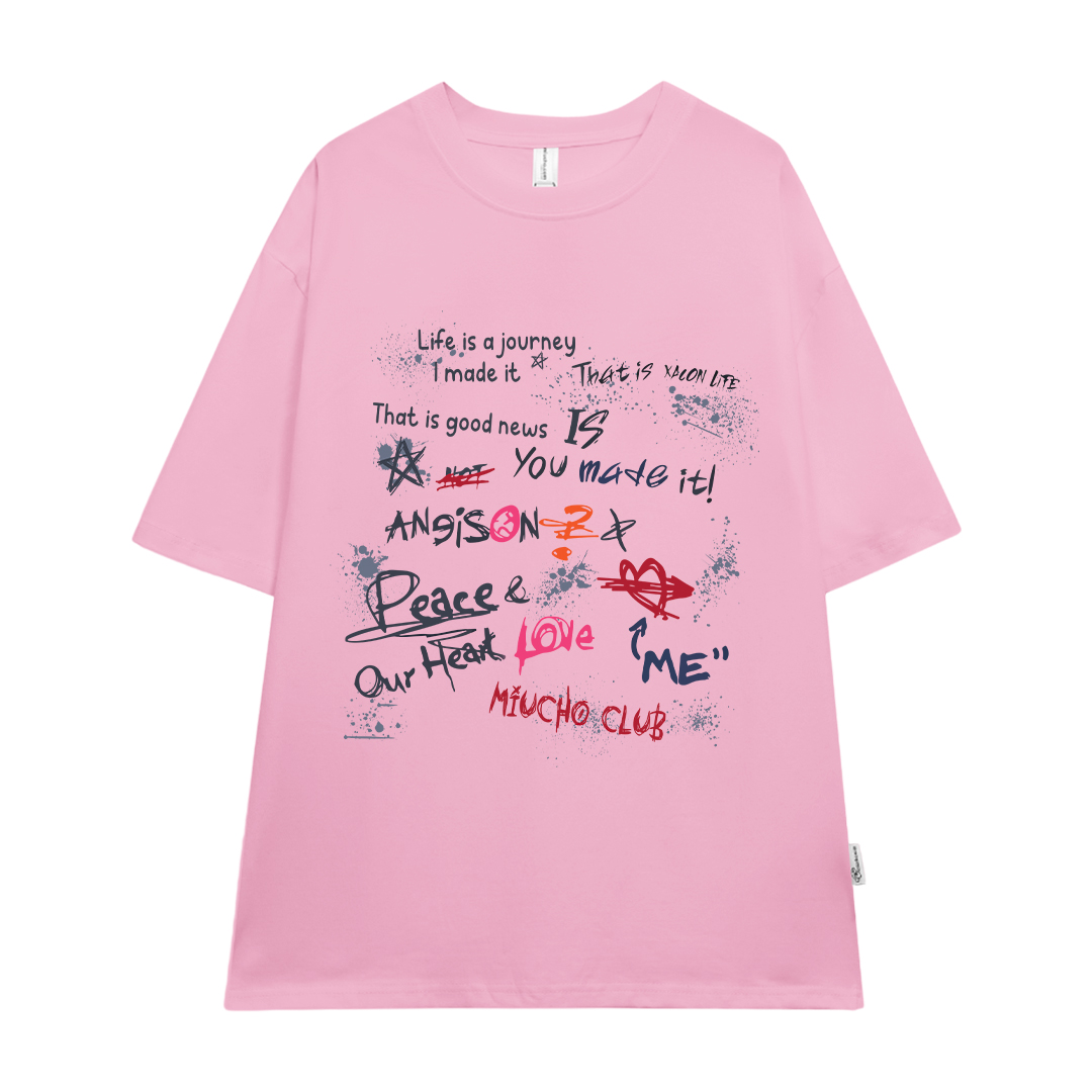 Áo thun nữ local brand form rộng 1980 Miucho cổ tròn vải cotton 4c 220gsm thoáng mát in mix