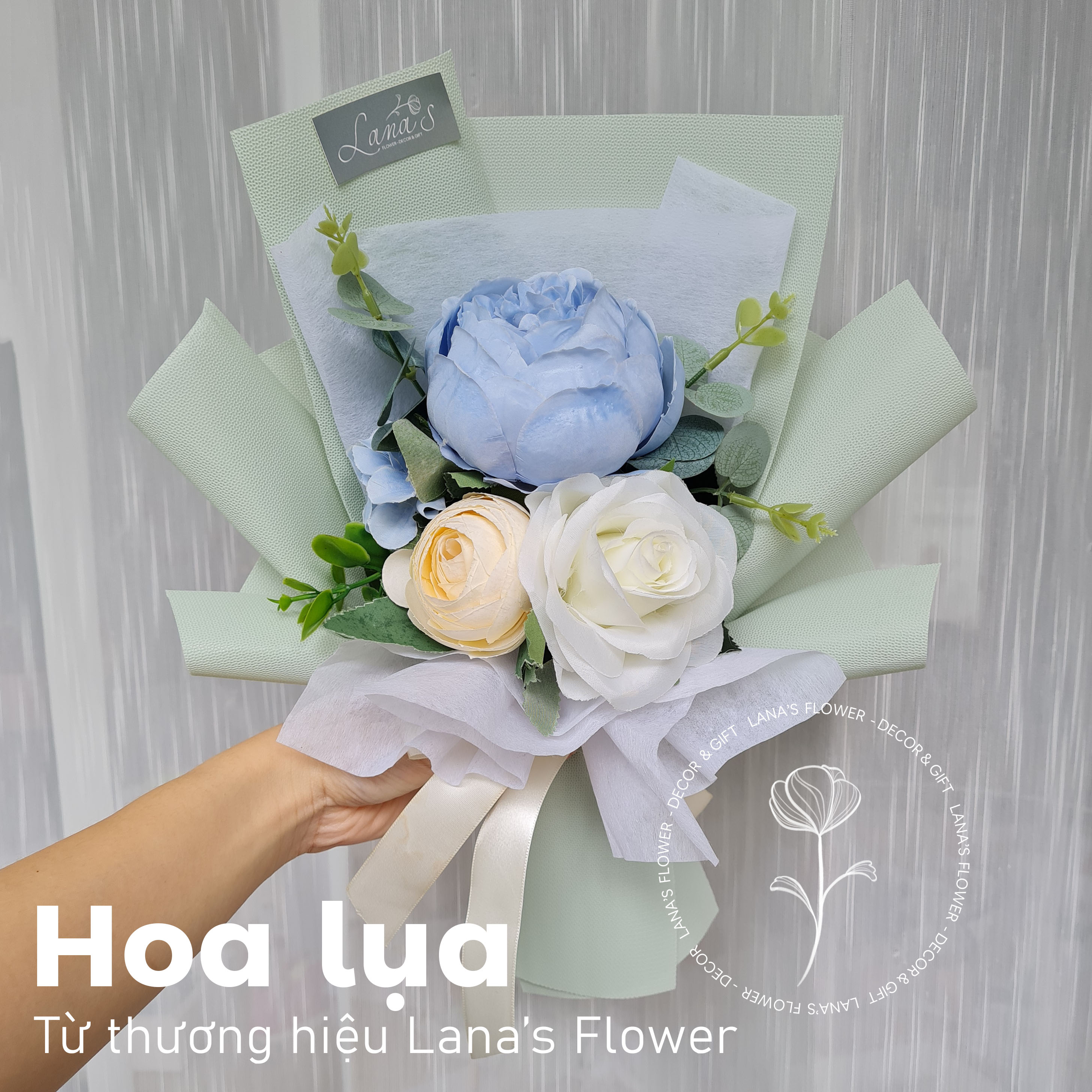 Bó hoa lụa size S - Tone Xanh dương