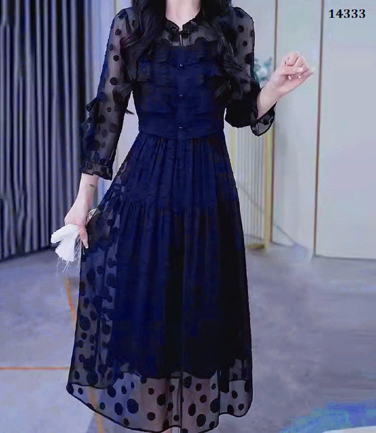 14333-Đầm voan bi tròn tay dài cổ trụ (voan, lót)_thumbnail_1