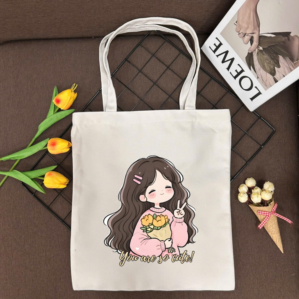 Túi tote vải canvas hình cô gái hottrend, đeo vai, có khoá kéo và ngăn phụ WE TEE - WTU04_thumbnail_3