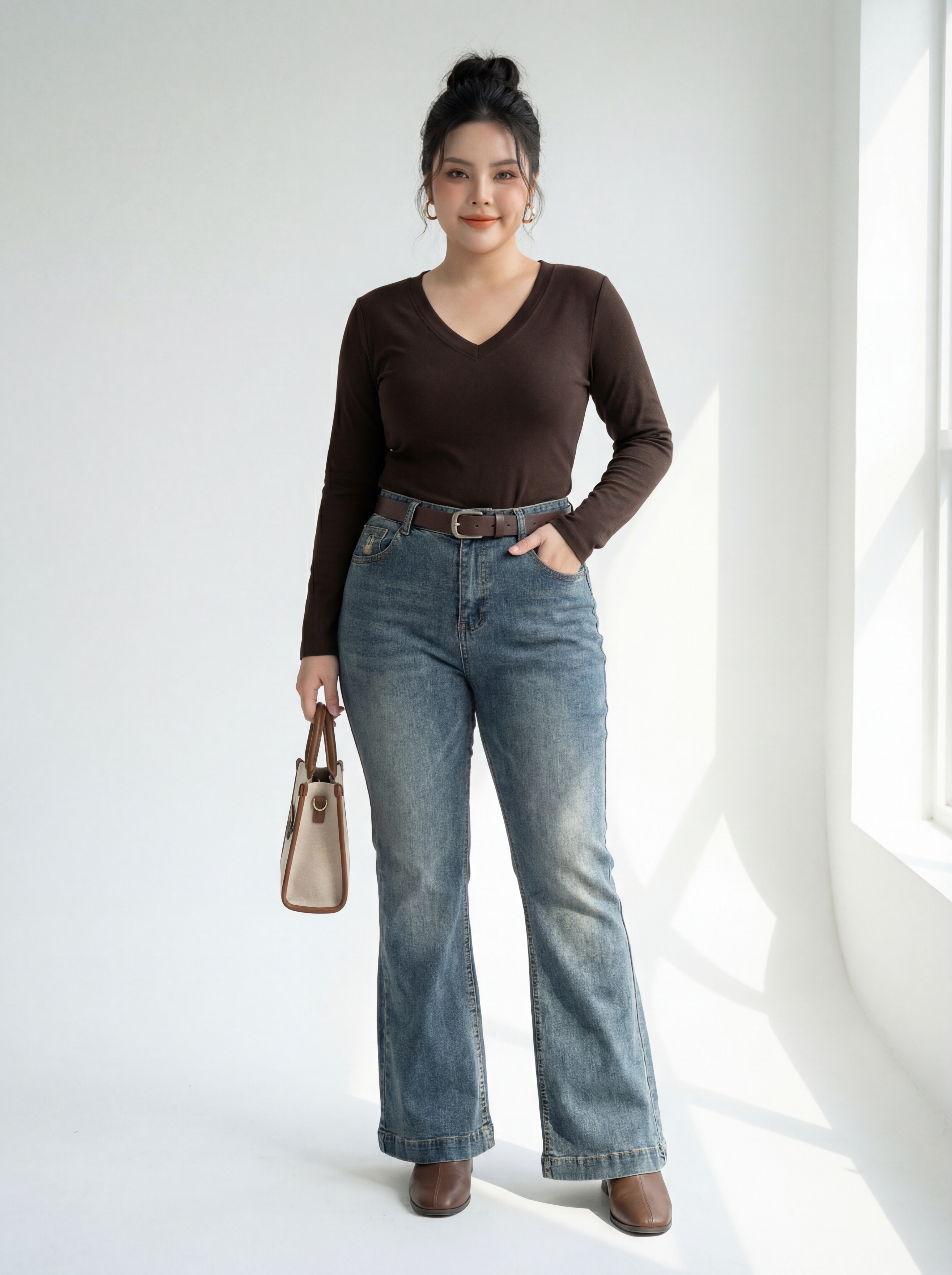 BIGSIZE NỮ - Quần jean ống loe thêu thỏ T-QJ511