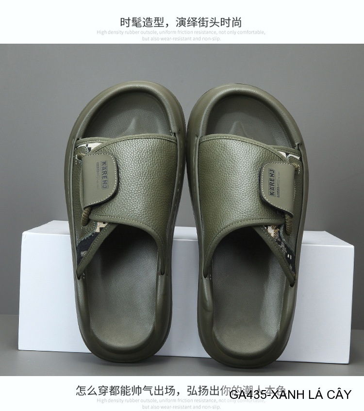 GA435 - Dép nam đế dày thời trang, chất liệu da bò mềm, màu xanh lá và đen_thumbnail_6