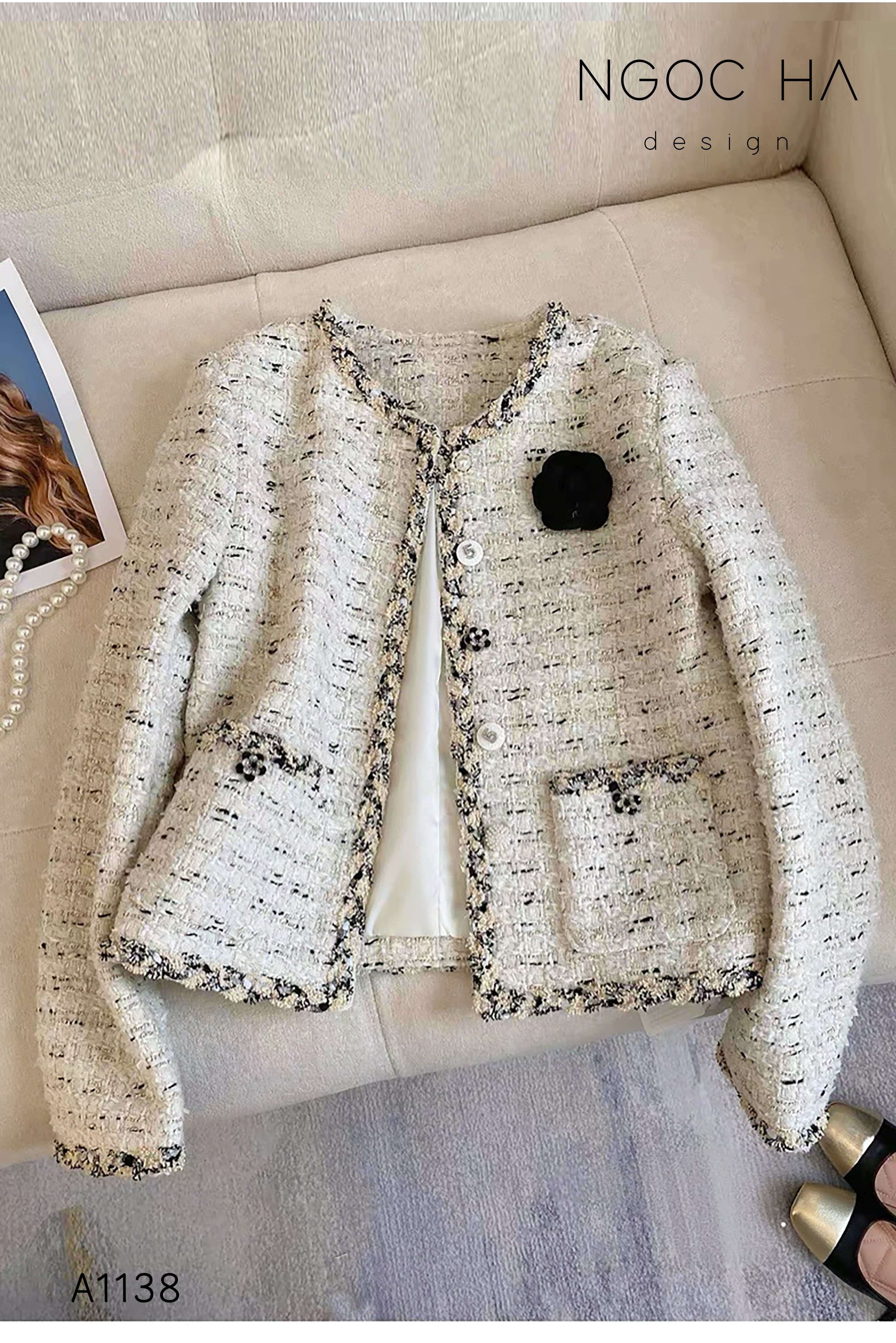 Ciara Top_ Áo Tweed 2 Túi Hoa Đen A1138_thumbnail_5