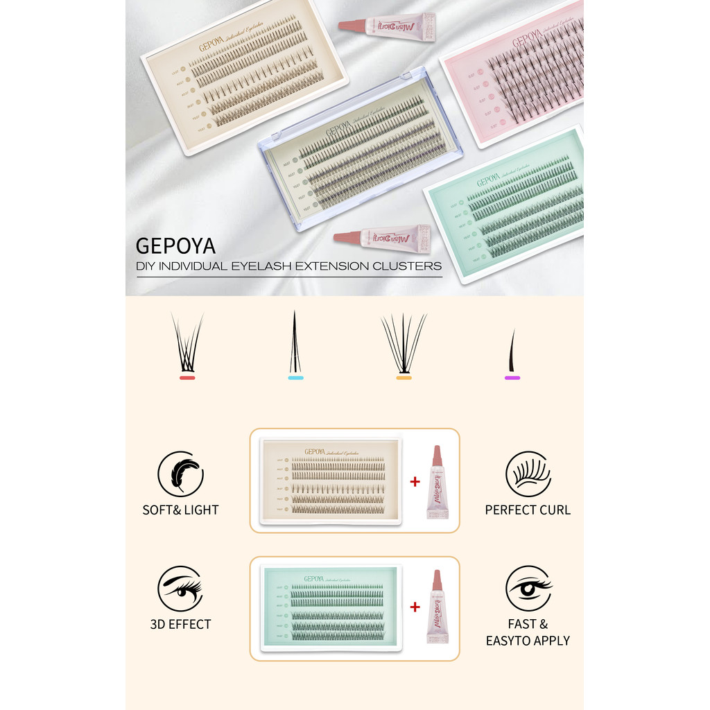 G102 Bộ Mi Giả Tự Nhiên GEPOYA 3D - Mi Chùm Cá Đuối, Mi Dưới, Mi A Type 6-12mm 120 Chùm - Dễ Dán, Nhẹ Nhàng, Chân Thật_thumbnail_9