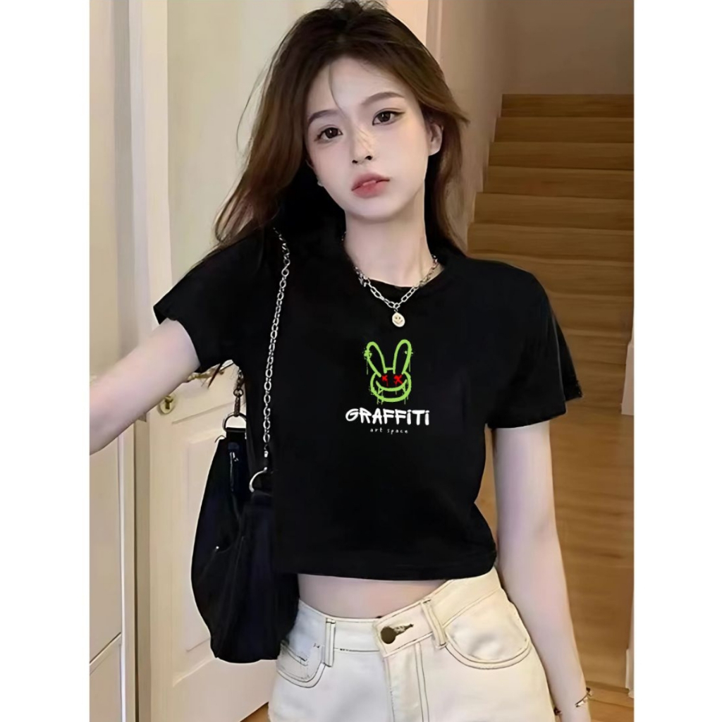 [Form Ôm] Áo croptop nữ ôm body màu đen in hình - Áo thun nữ dáng croptop ôm Loza - G0260_thumbnail_12