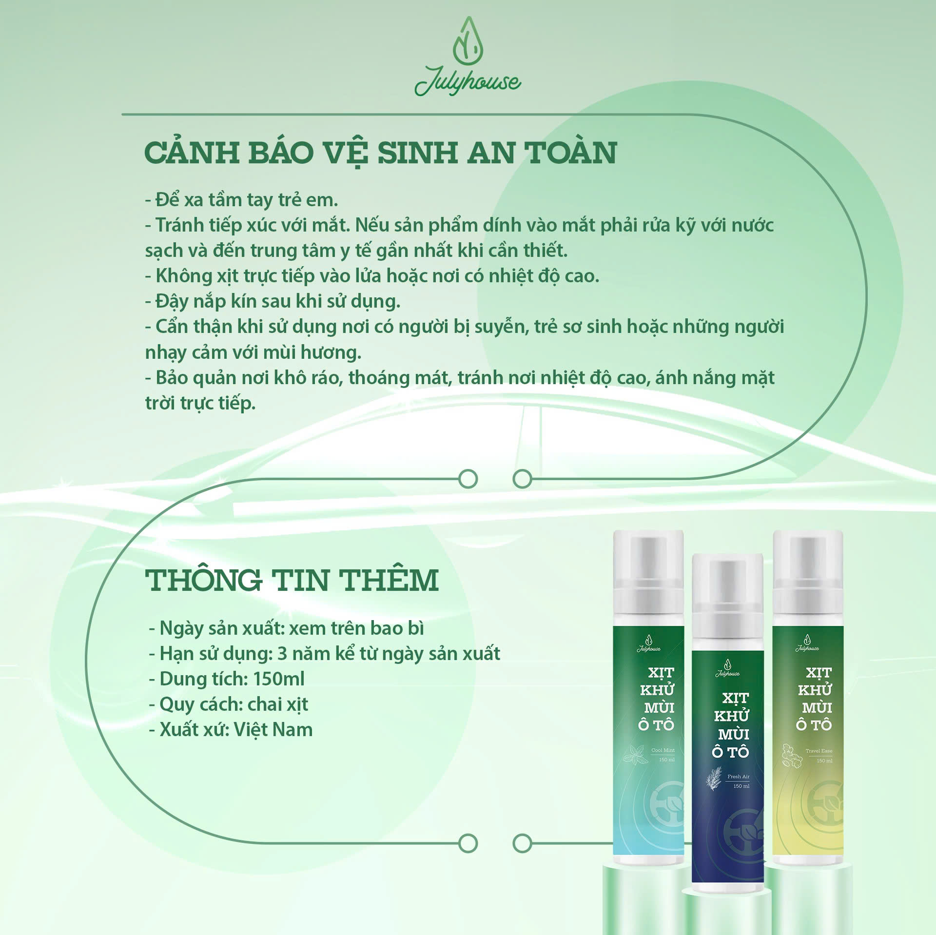 Xịt khử mùi ô tô Cool Mint Julyhouse 150ml_thumbnail_2