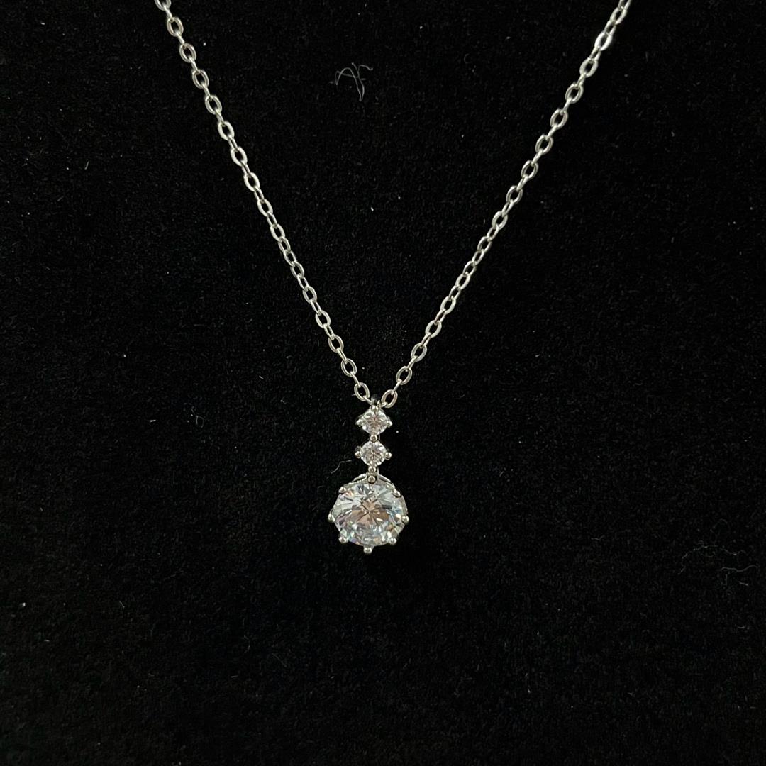 vòng cổ bạc ý xi kim mạ vàng trắng charm ba kim cương tròn_thumbnail_3