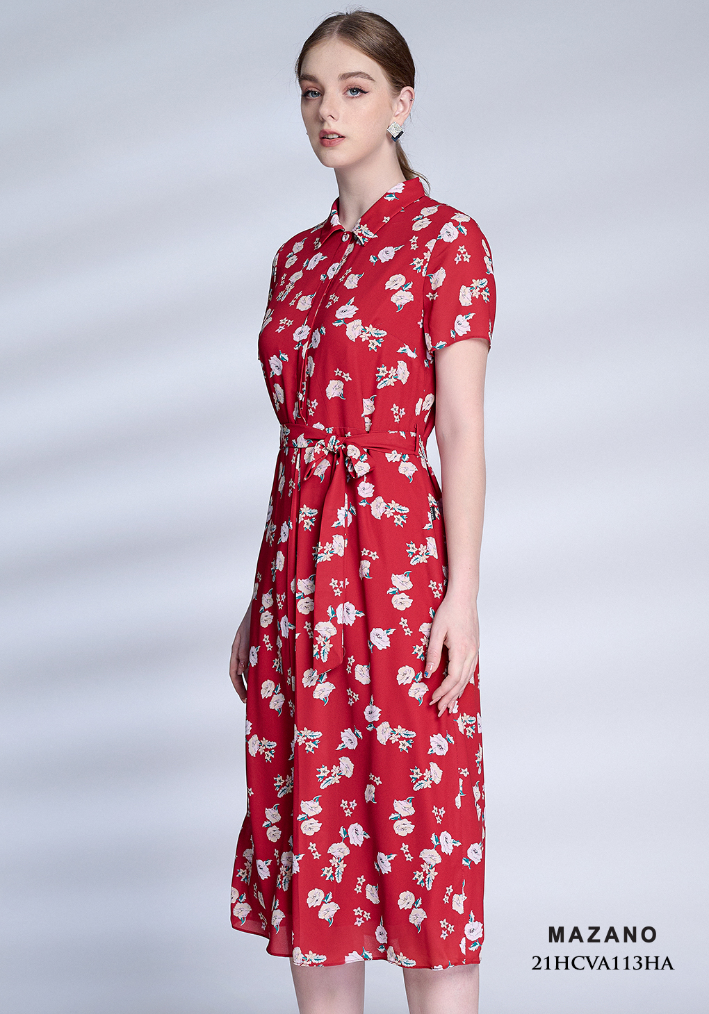 Váy đỏ họa tiết hoa trắng thắt đai_thumbnail_1