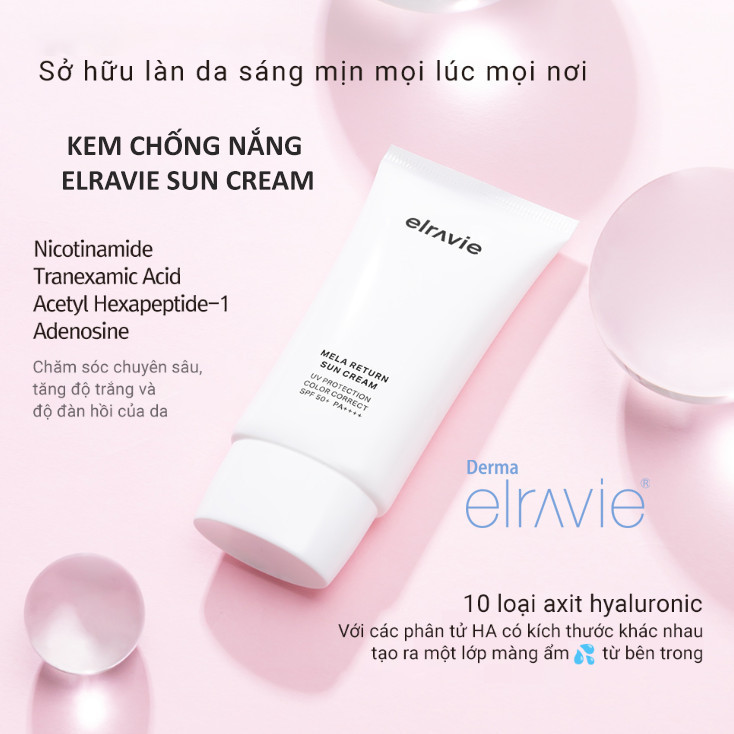 Kem Chống Nắng Dưỡng Ẩm Phục Hồi Cải Thiện Nếp Nhăn Không Kích Ứng Elravie Mela Return SunCream 50ml_thumbnail_3