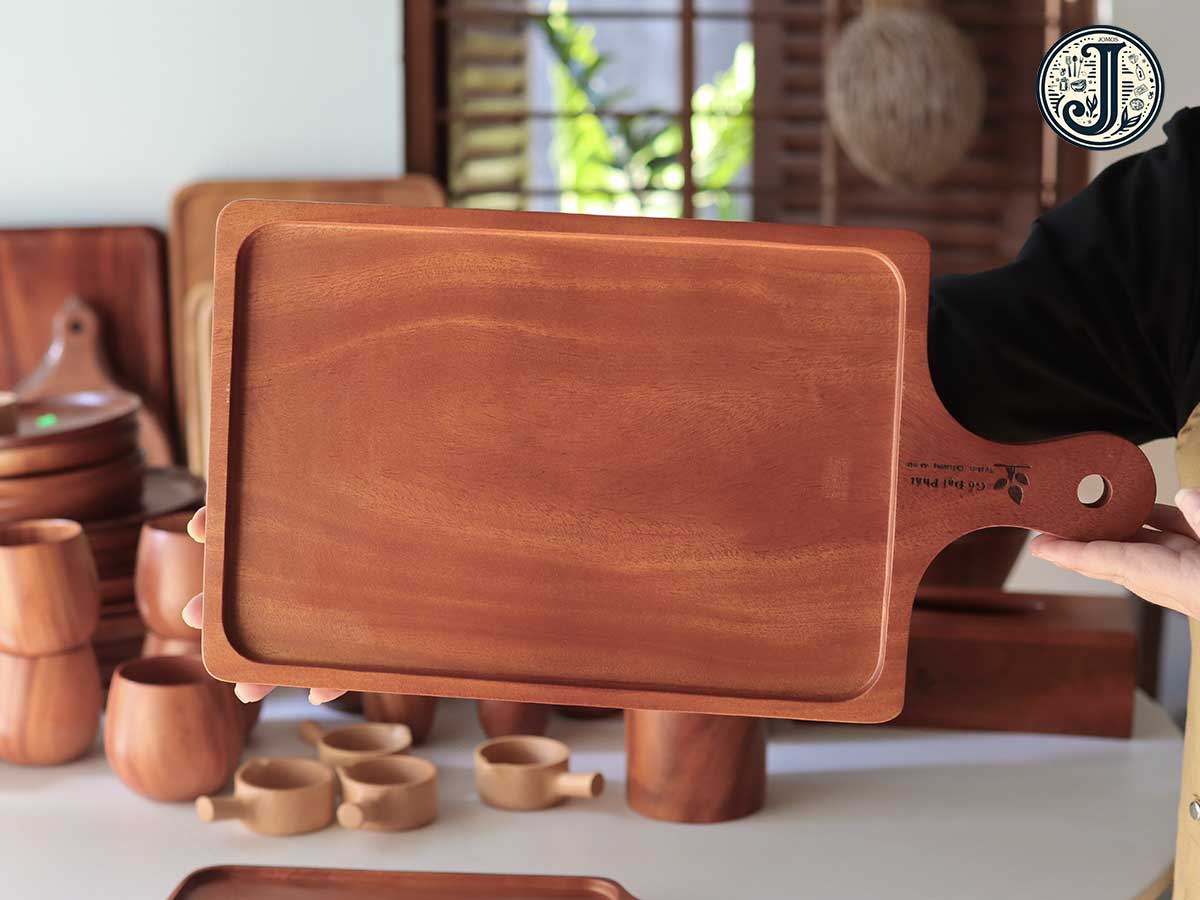 Khay gỗ Chữ Nhật Tay cầm xà cừ 22x42 - J000269