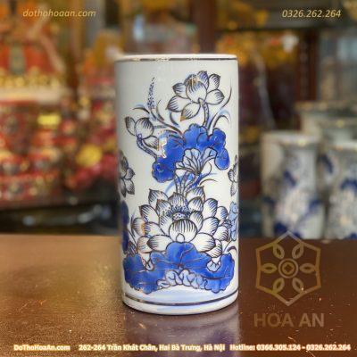 Ống Hương Men Lam Vẽ Vàng 24K