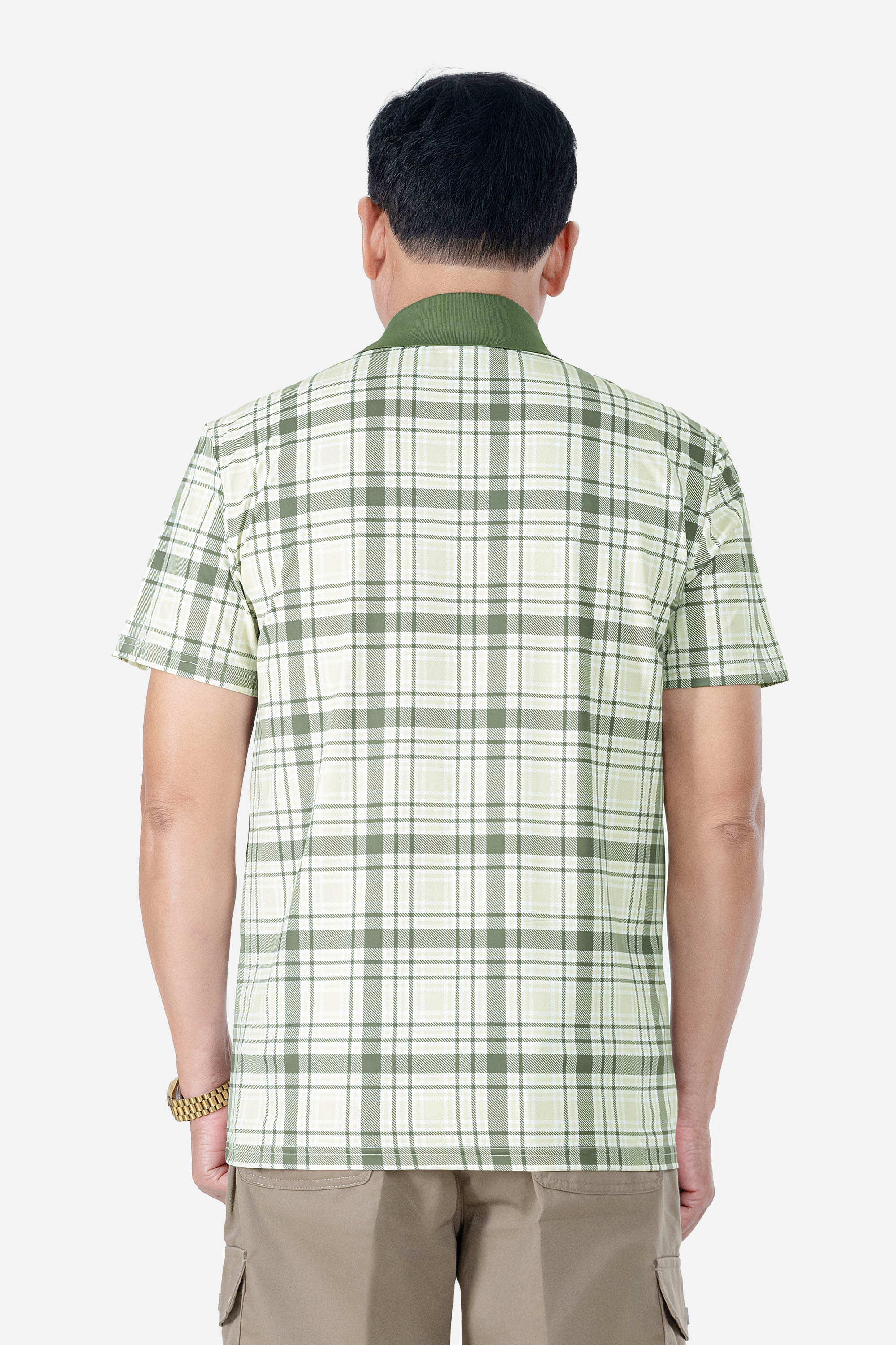 Áo Polo Kẻ Nam Trung Niên ANCHI Chất Liệu Cotton Mĩ Cao Cấp Phom Suông Vạt Ngang Màu Rêu Nhạt_thumbnail_25