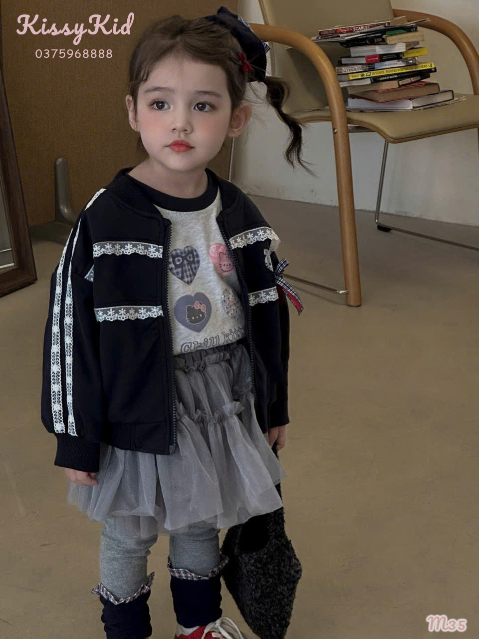 (M35) Áo khoác đen có ren trắng Hey Mingxing_thumbnail_0