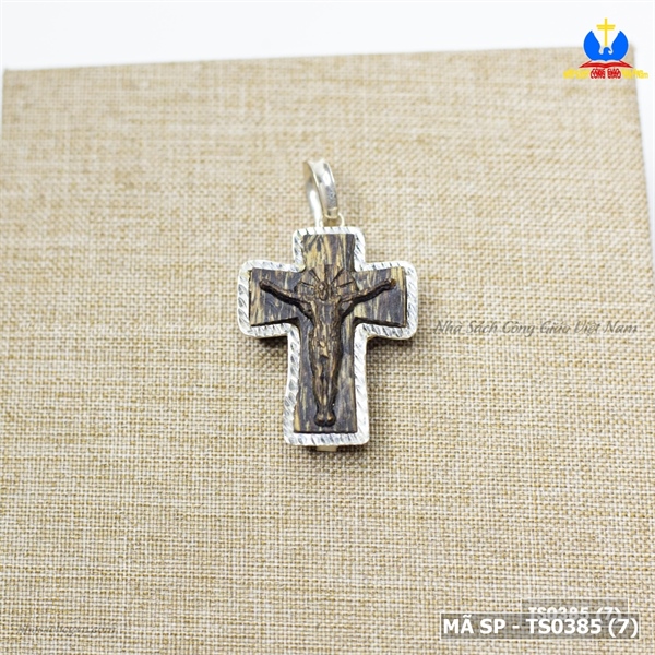 Mặt dây chuyền Thánh giá gỗ trầm hương bọc bạc ta TRAM12 (3x2.5cm)_thumbnail_3