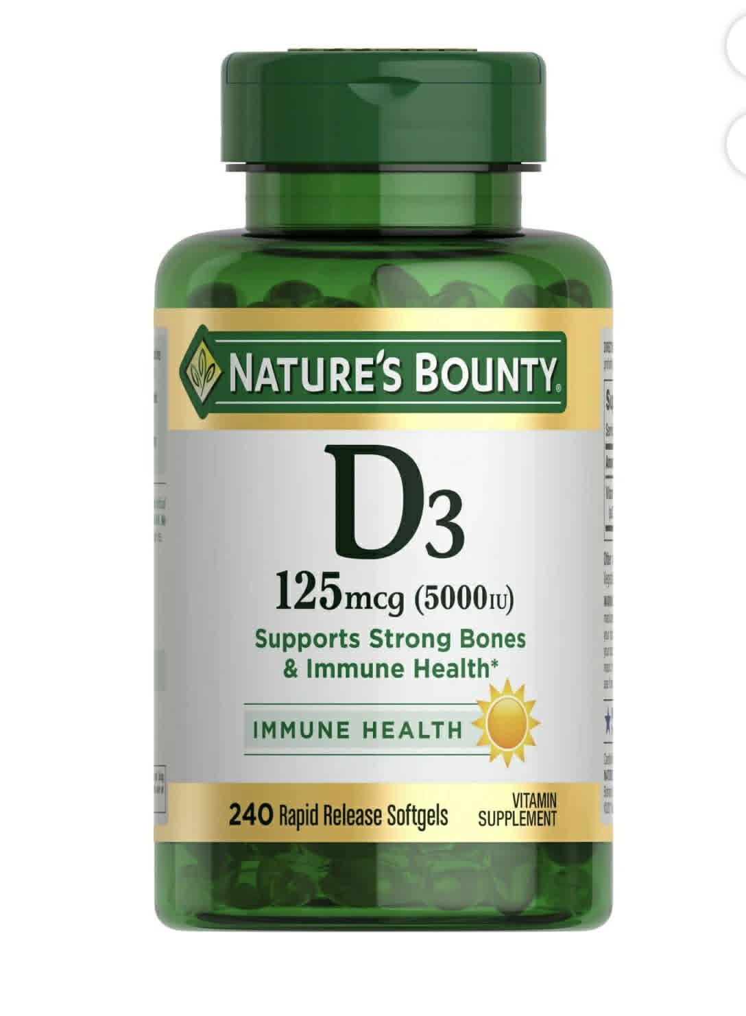 Viên Uống Nature's Bounty Vitamin D3 125mcg (5000 IU) – Hộp 400 Viên