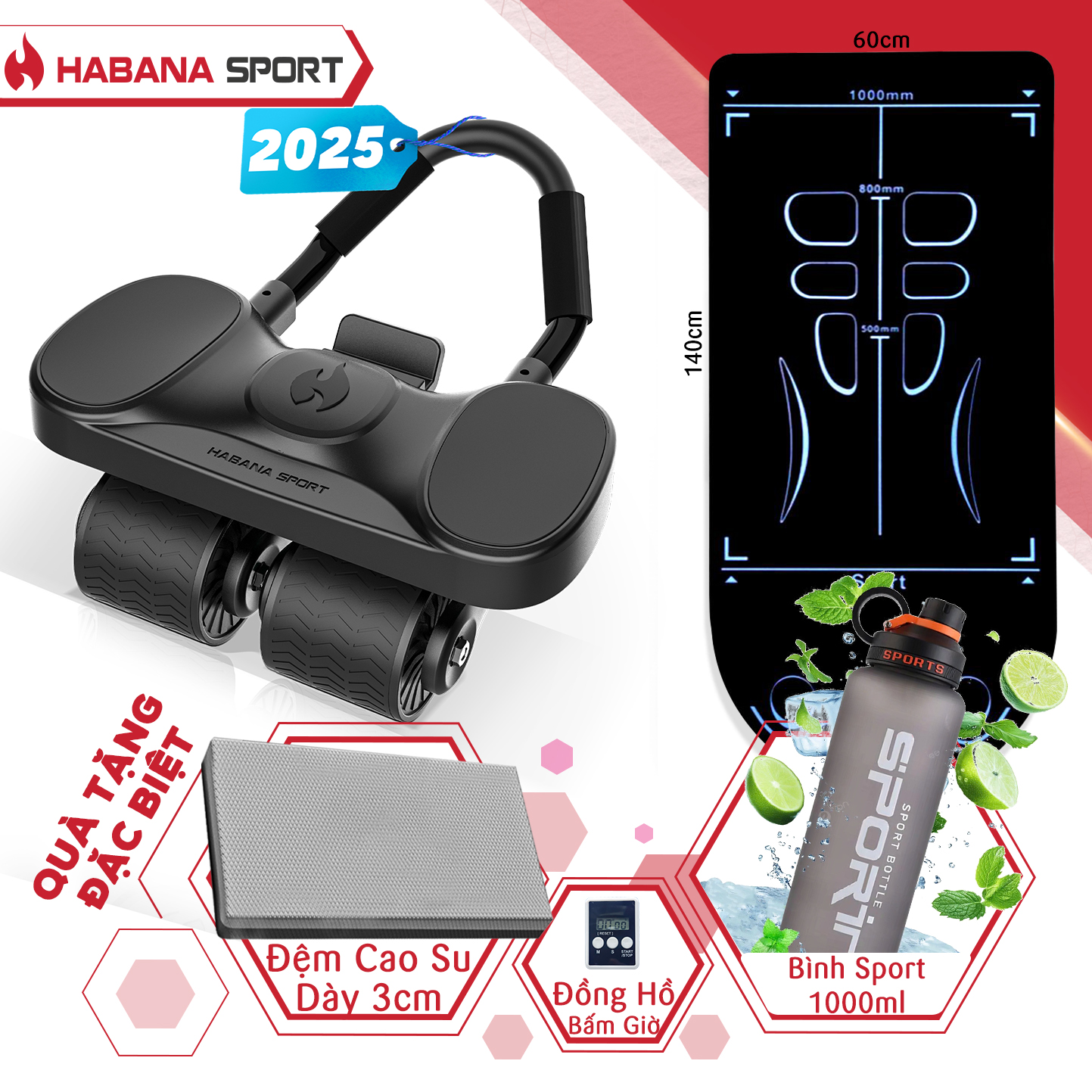 ( MTB 4 Bánh [Kèm Đệm Xốp] + Đệm Kê 3cm + Bình Nước Sport 1000ml + Đồng Hồ)