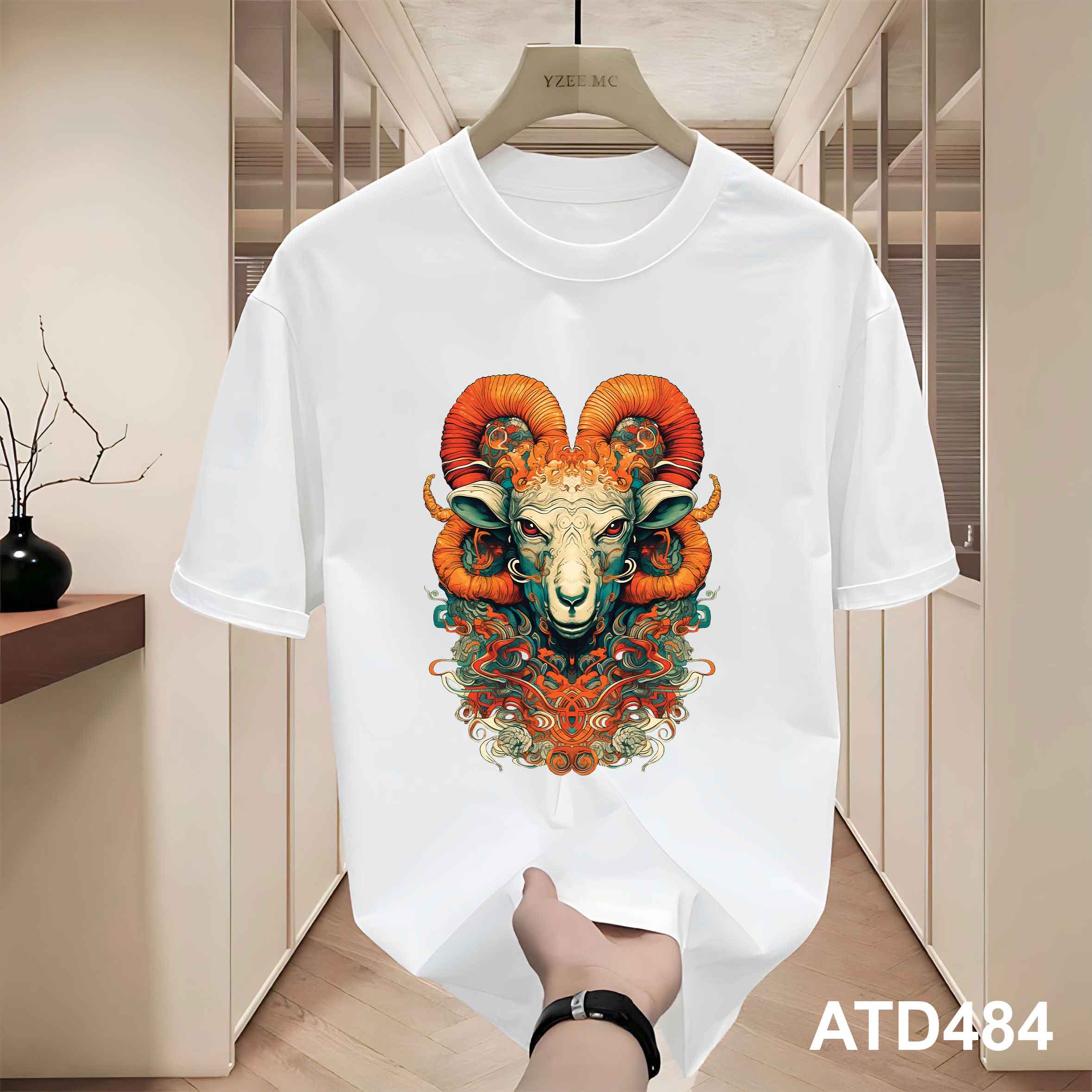 Áo thun nam form rộng 12 con giáp tuổi Mùi ATD484 Miucho Iconic cotton cổ tròn in graphic_thumbnail_2