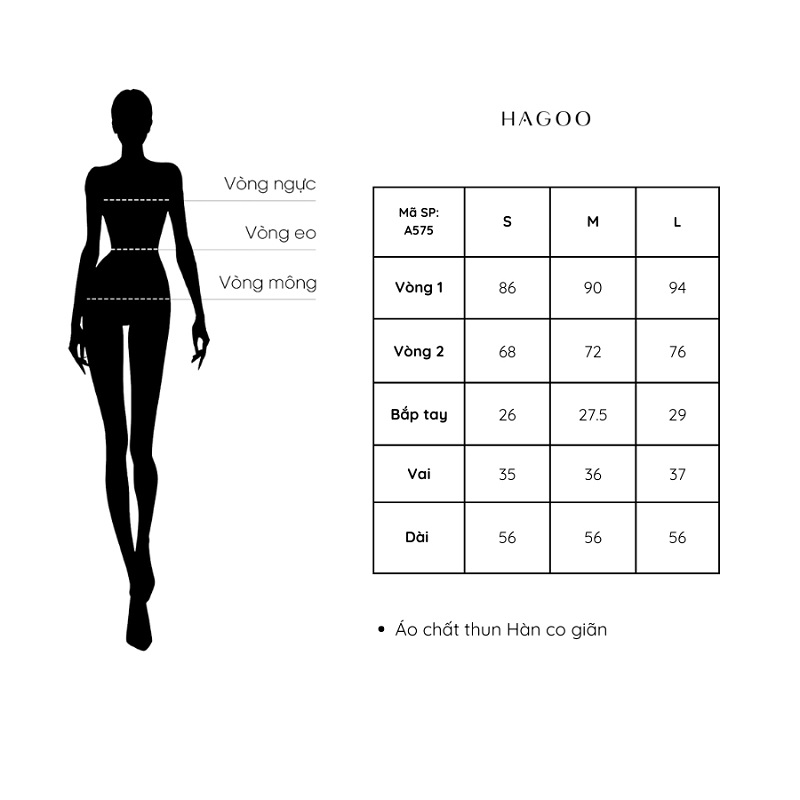 Bảng size áo thun nữ cộc tay cổ Đức HAGOO