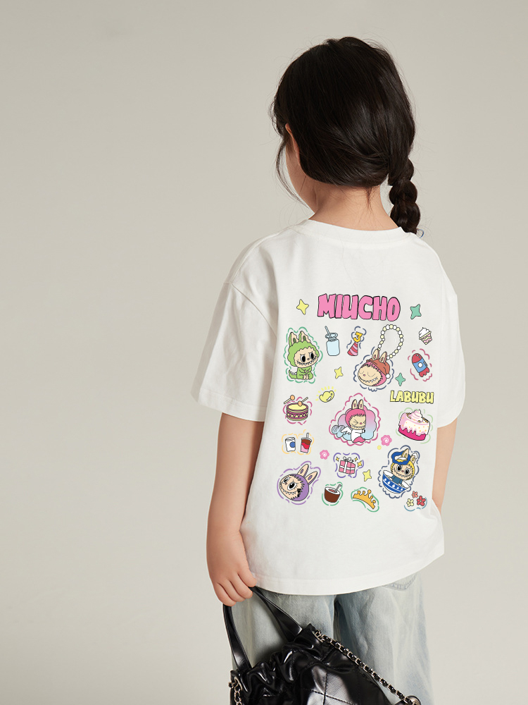 Áo thun bé gái labubu dễ thương nhiều màu sắc AED1462 Miucho Kid vải cotton thoáng mát cổ tròn in artwork_thumbnail_3
