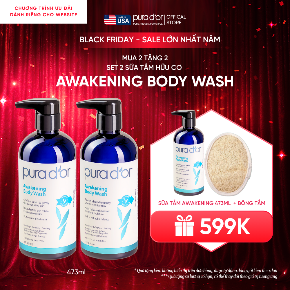 [Mua 2 tặng 2] Set 2 Sữa Tắm Pura D'or Awakening Body Wash Giúp Làm Sạch & Dưỡng Ẩm 473ml