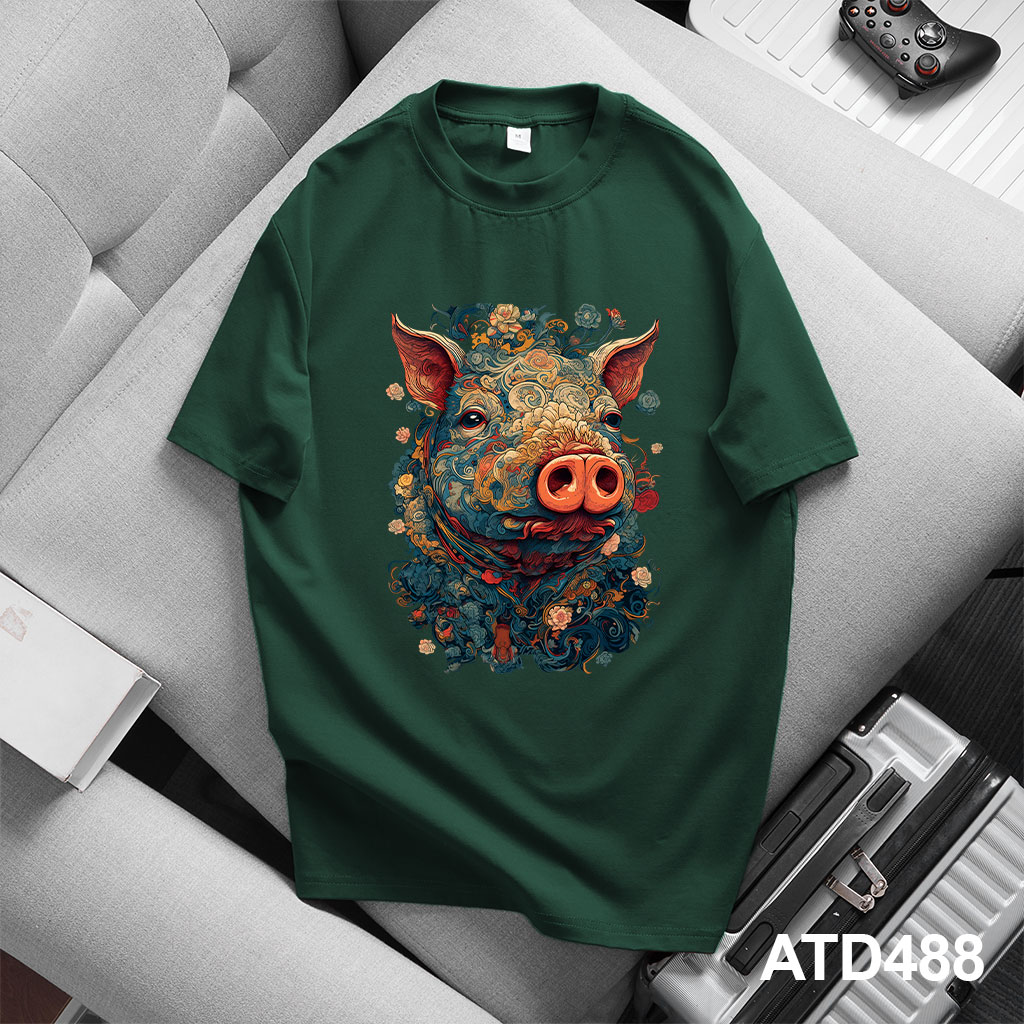 Áo thun nam form rộng 12 con giáp tuổi Hợi ( tuổi heo)ATD488 Miucho Iconic cotton cổ tròn in graphic_thumbnail_5