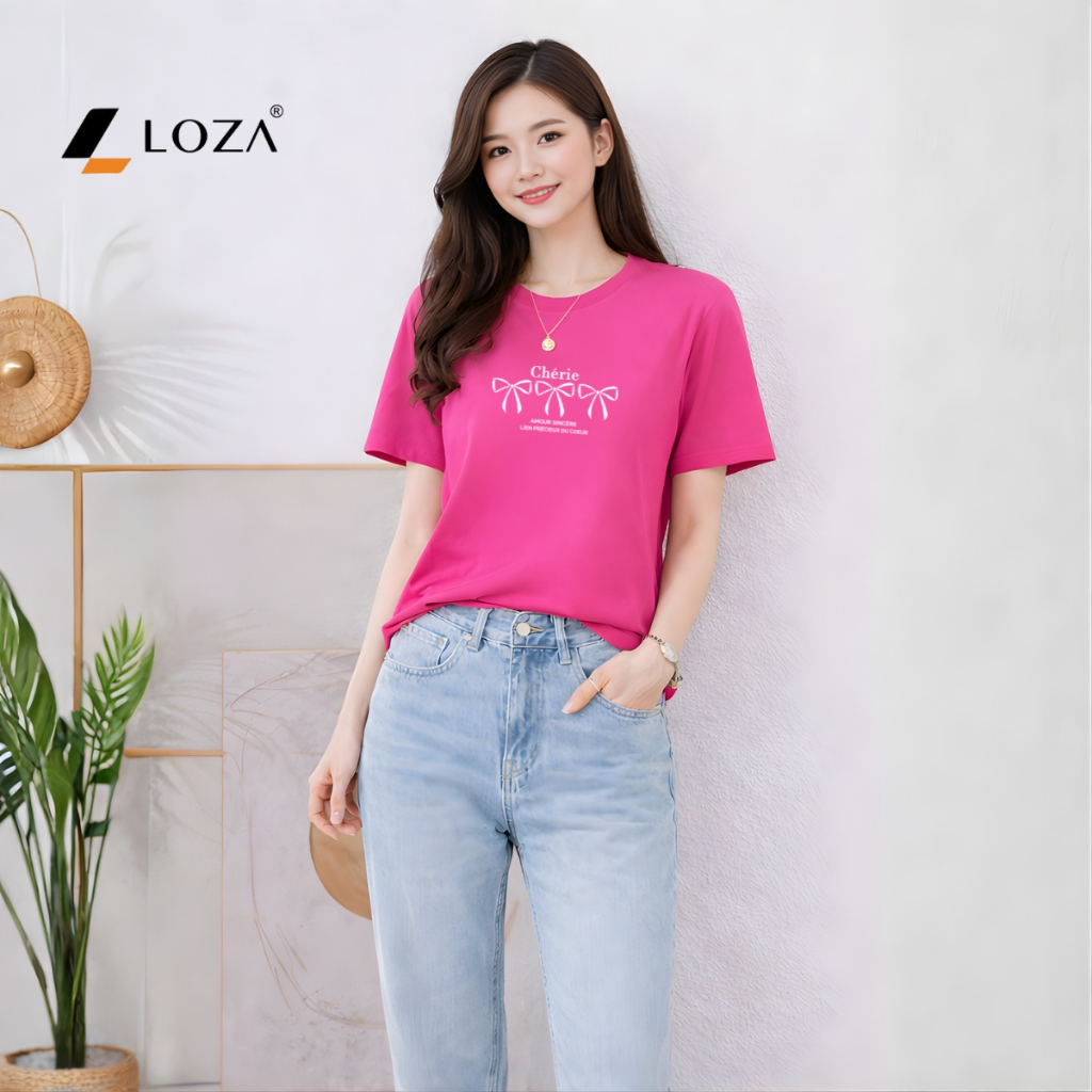[Form rộng] Áo phông nữ dáng rộng hình nơ và chữ Chérie - Loza RT8453_thumbnail_7