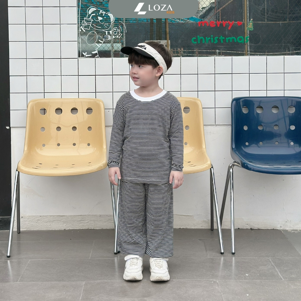 Bộ thun dài tay họa tiết kẻ ngang cho bé trai - Loza Kids TK001