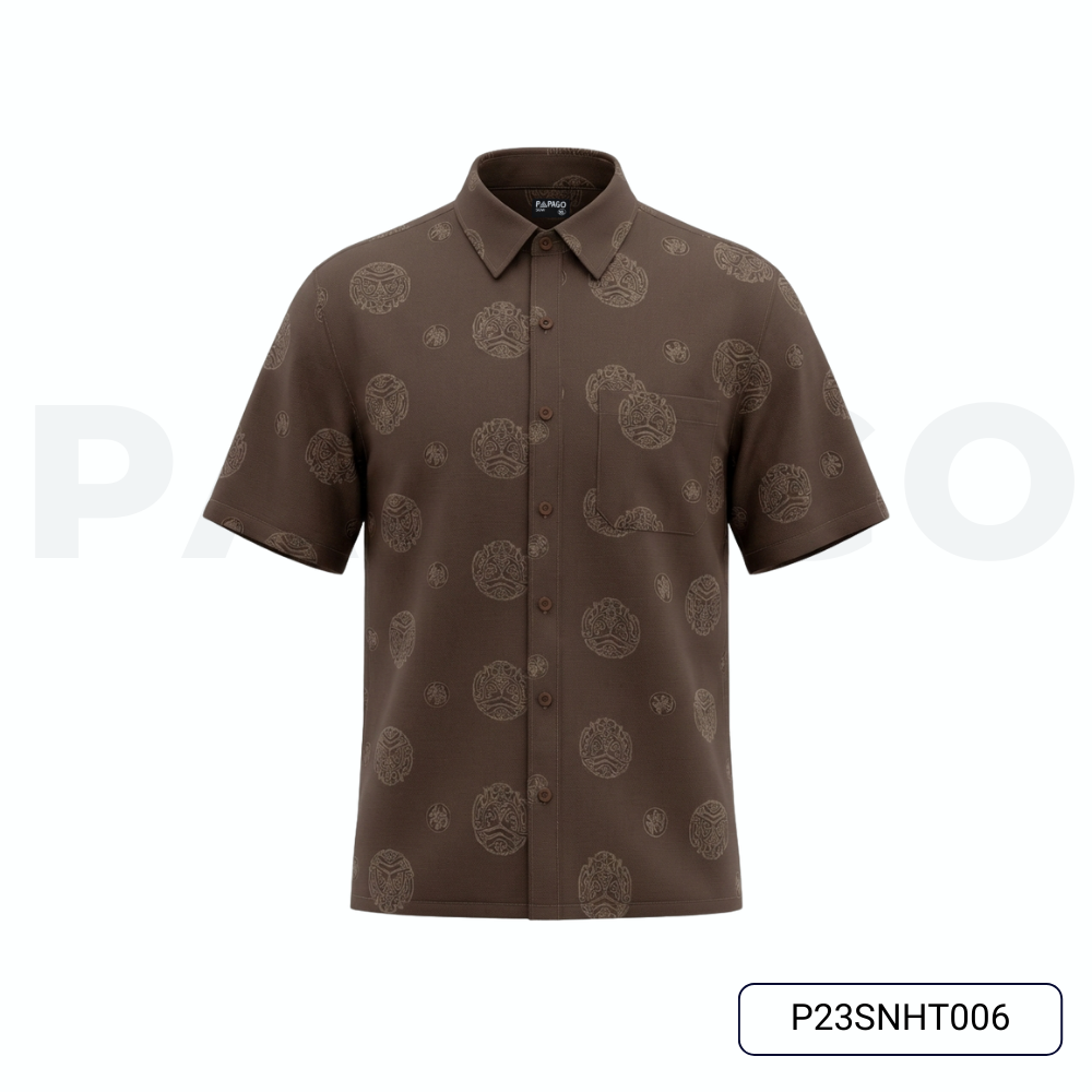Áo sơ mi nam trung niên PAPAGO tay ngắn lai ngang họa tiết - P23SNHT006