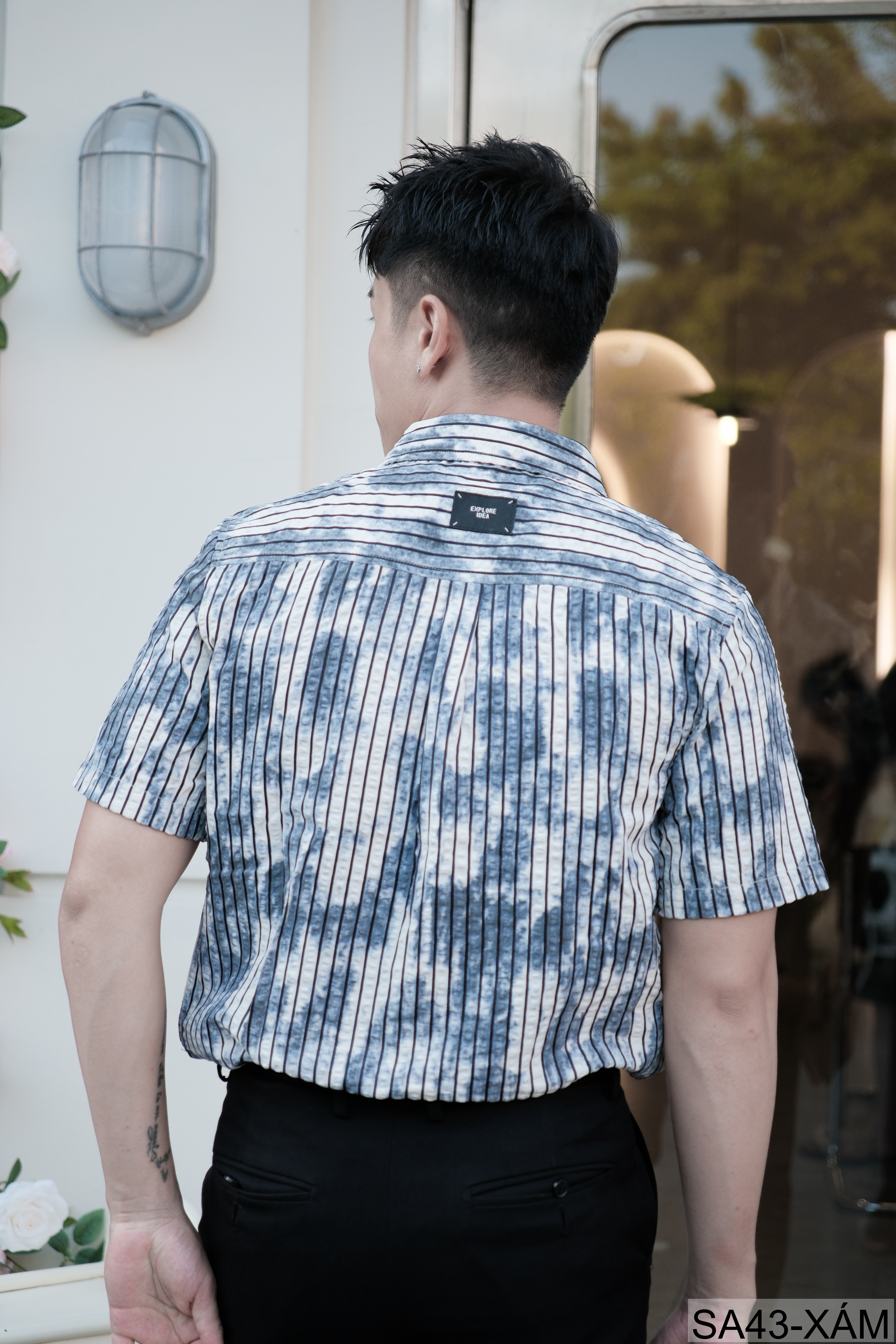 SA43 - Áo sơ mi nam tay ngắn sọc dọc phong cách streetwear, chất cotton thoáng mát, dáng rộng thoải mái_thumbnail_5