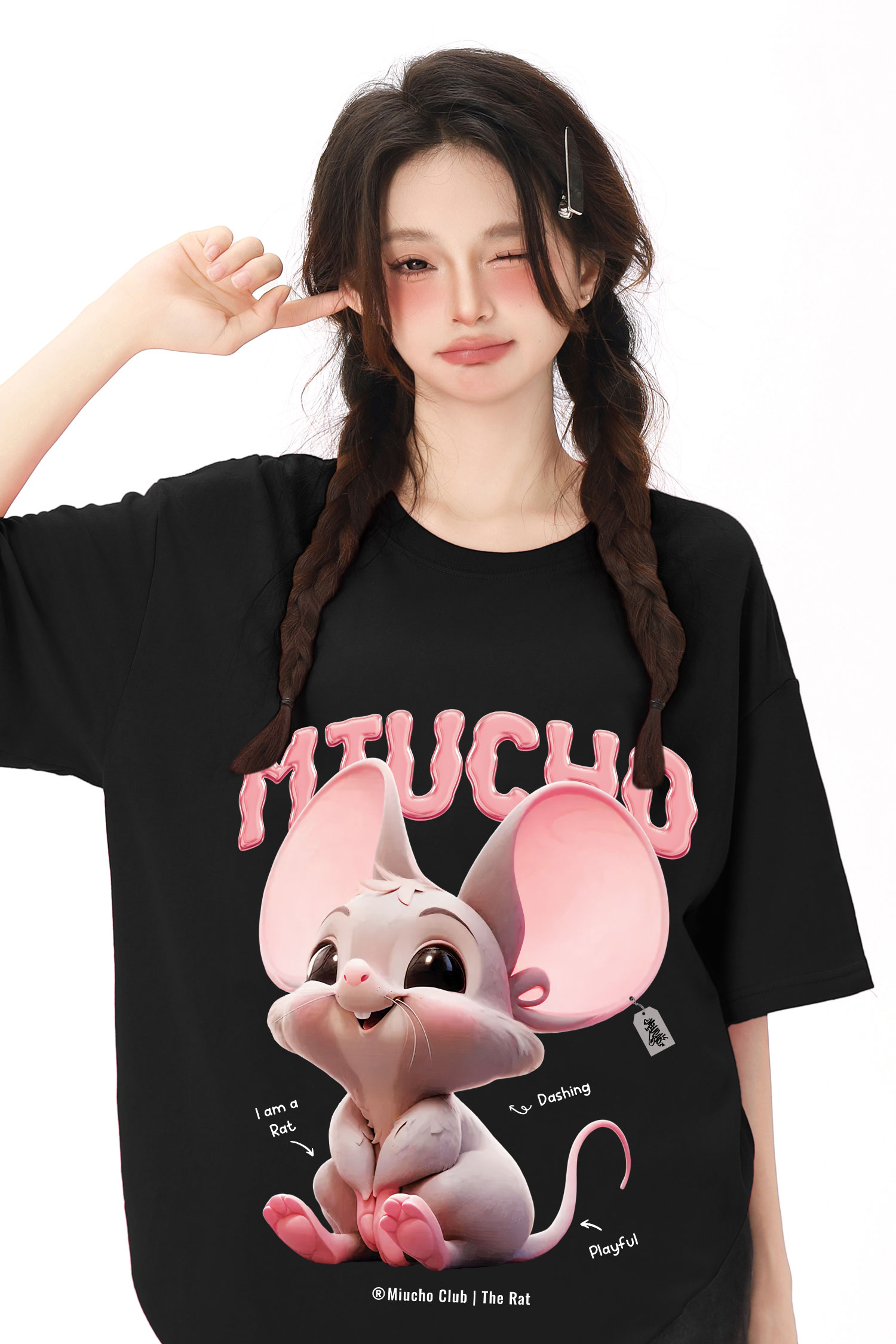 Áo thun form rộng 12 con giáp tuổi Tí ATD1236 Miucho tay ngắn cổ tròn in mix_thumbnail_7