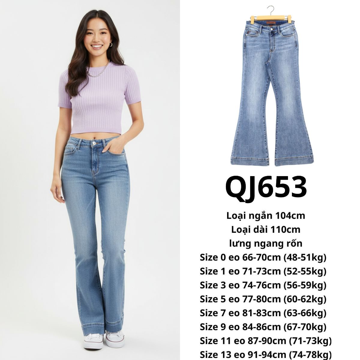 QJ653 Quần jeans loe JB-sáng