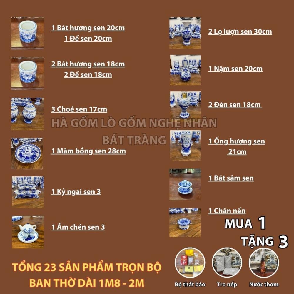 HG349 Đồ Thờ Cúng Bộ 23 món ban thờ 1M8 - 2M men lam nghệ nhân Bát Tràng chế tác TẶNG Thất Bảo, Tro Nếp_thumbnail_1
