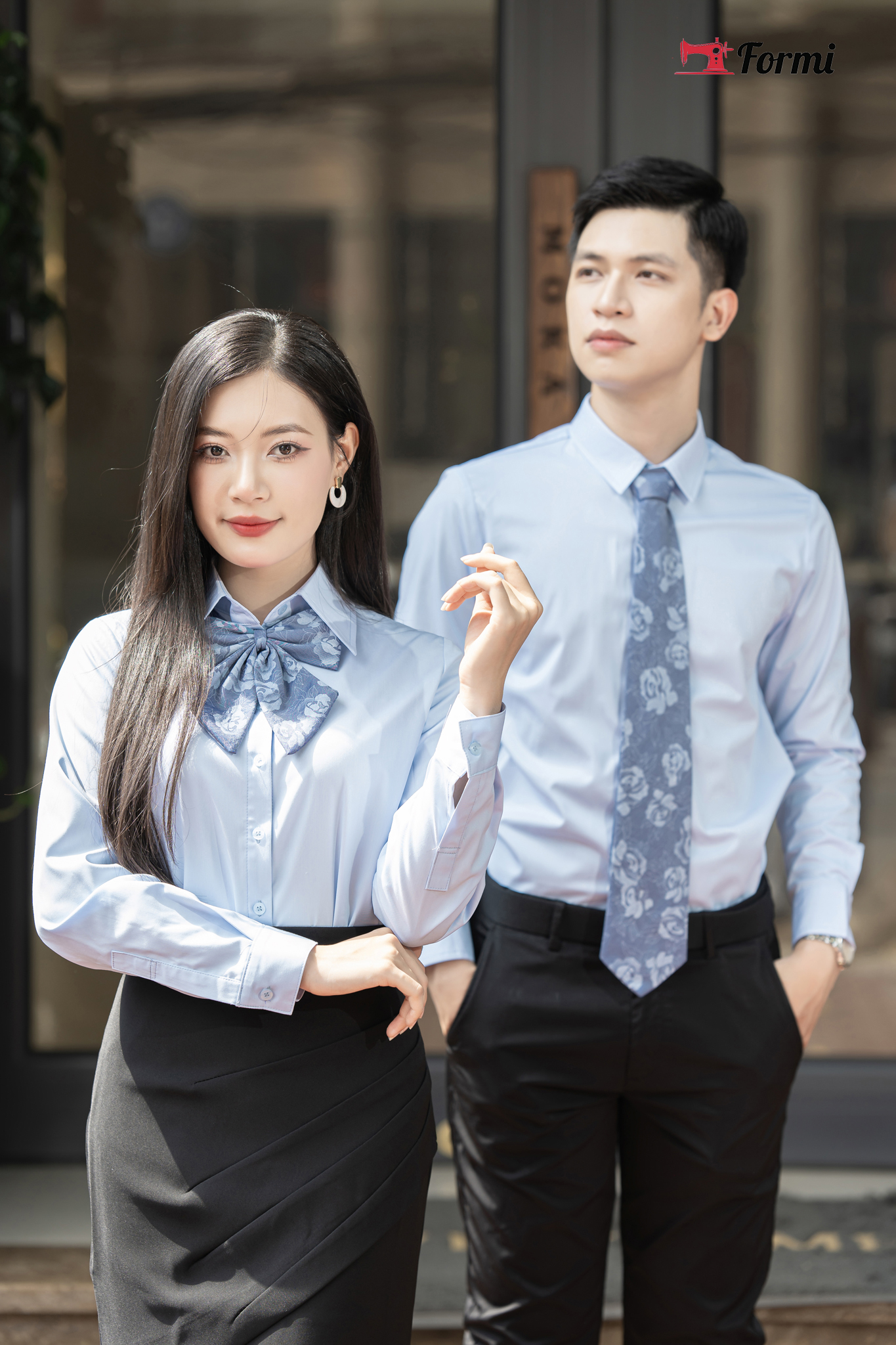 Áo sơ mi nữ dài tay màu xanh