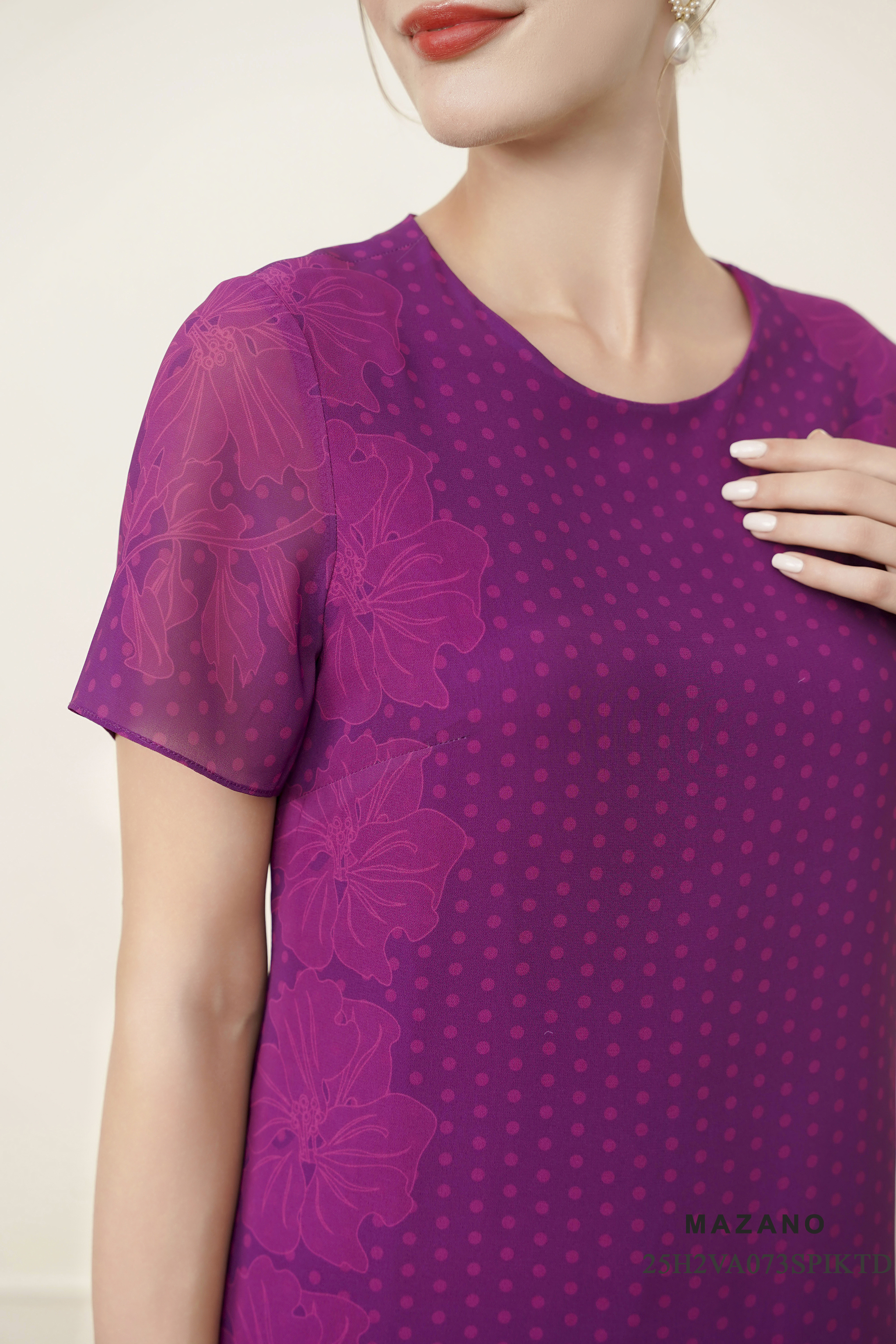 Váy Đầm suông A Vải voan Họa tiết đối xứng Cổ tròn Tay ngắn cộc váy qua gối_thumbnail_3