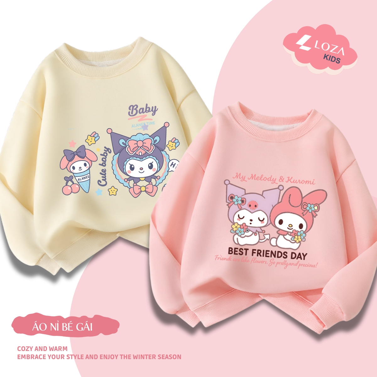 Áo nỉ sweater bé gái in hình My Melody&Kuromi - Loza Kids IN016