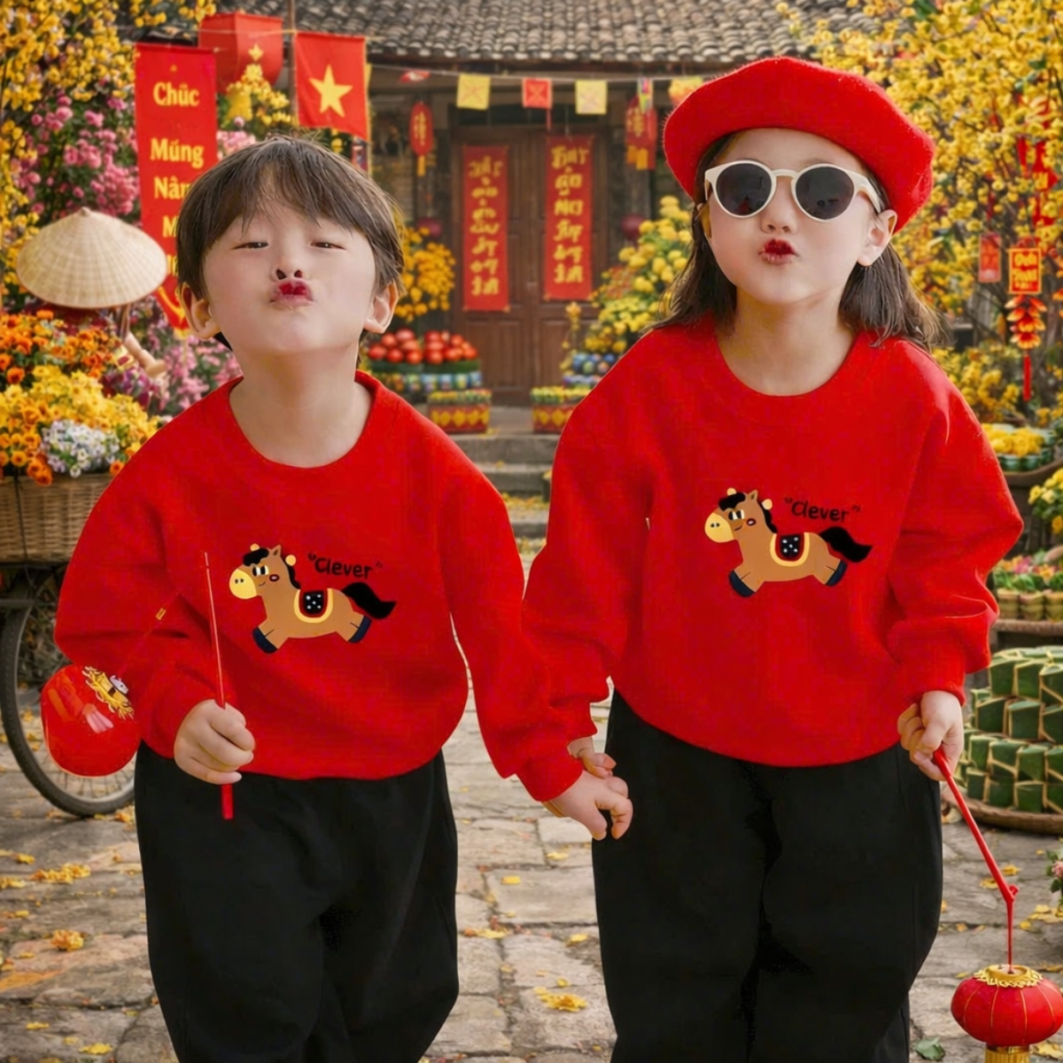 [BST Tết 2026] Áo nỉ sweater bé trai, bé gái  in hình Tết - Loza Kids IN027 IN027