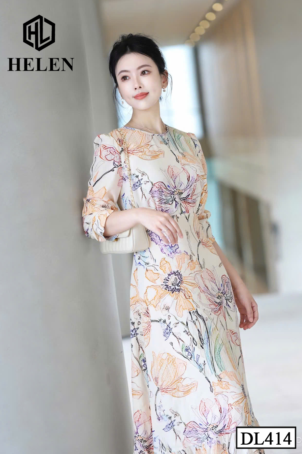 Đầm xòe hoa cam đuôi cá DL414_thumbnail_3