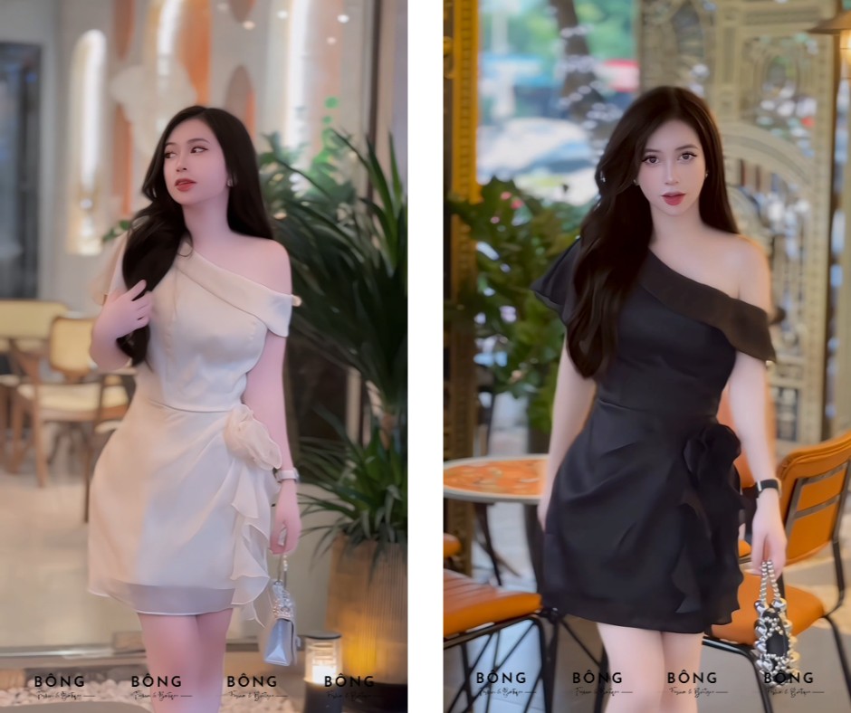 váy trễ vai đính hoa
