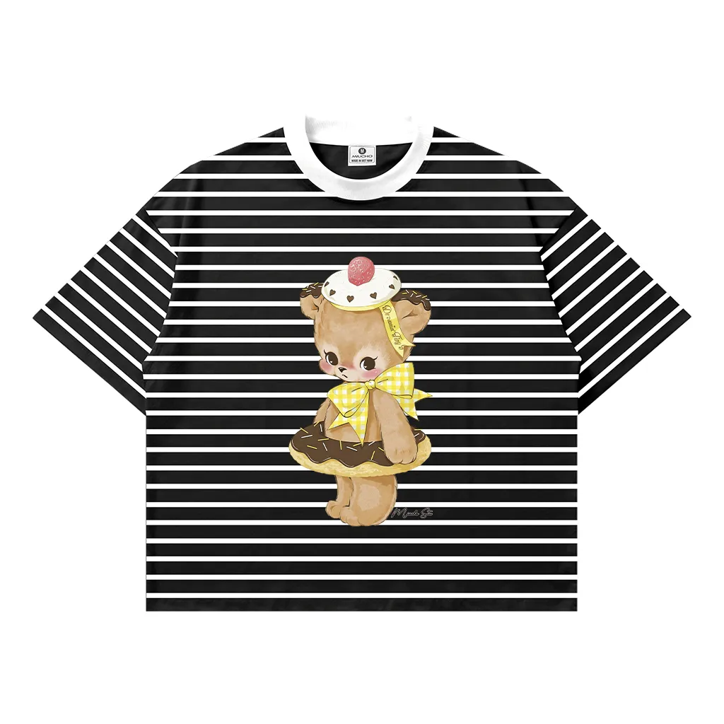 Áo thun boxy nữ Miucho vải borip mềm mại thoáng mát gấu dễ thương sọc mix màu in artwork 2731_thumbnail_7