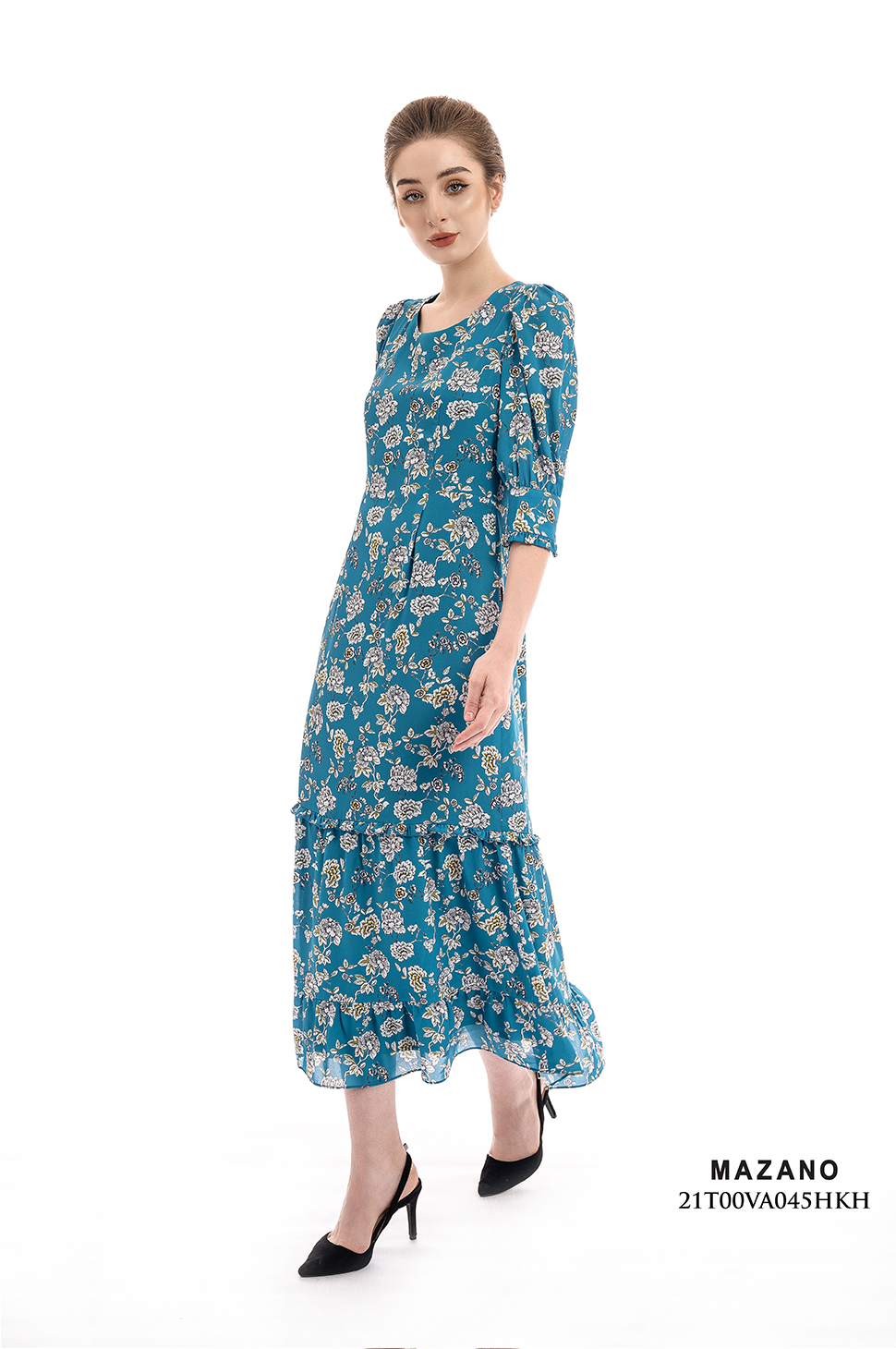 Đầm xanh họa tiết chân bèo cách điệu_thumbnail_1