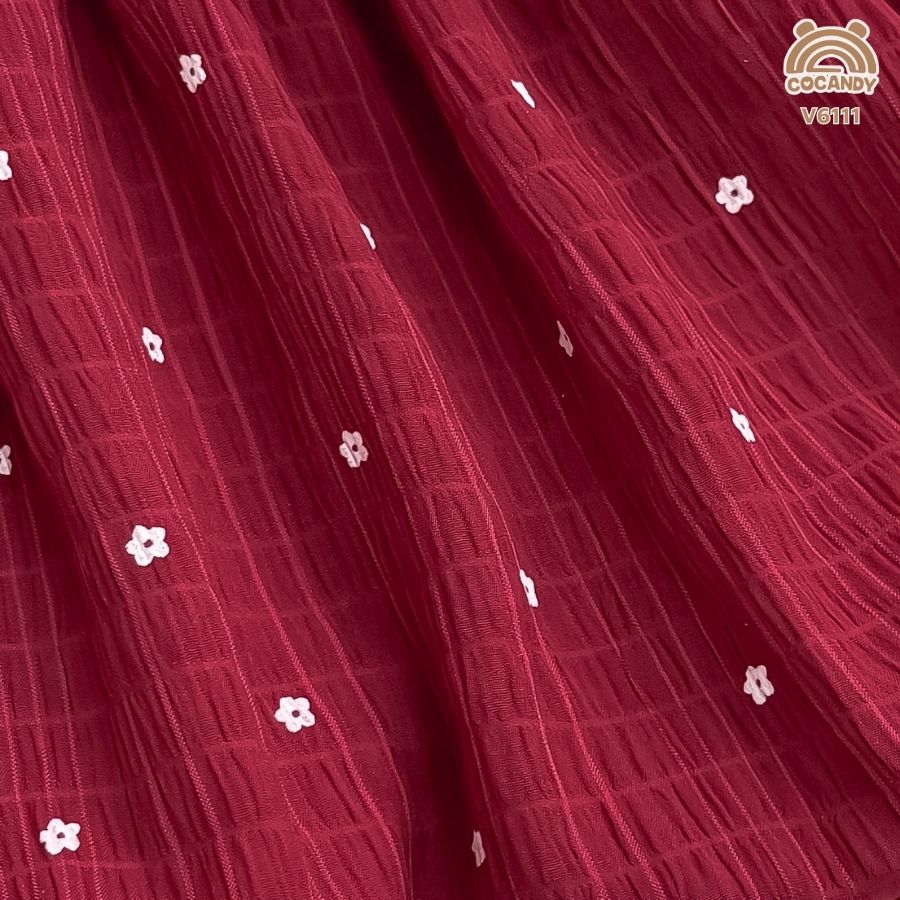 Váy cộc ĐỎ sát nách họa tiết hoa nhí trắng cổ nơ_thumbnail_5