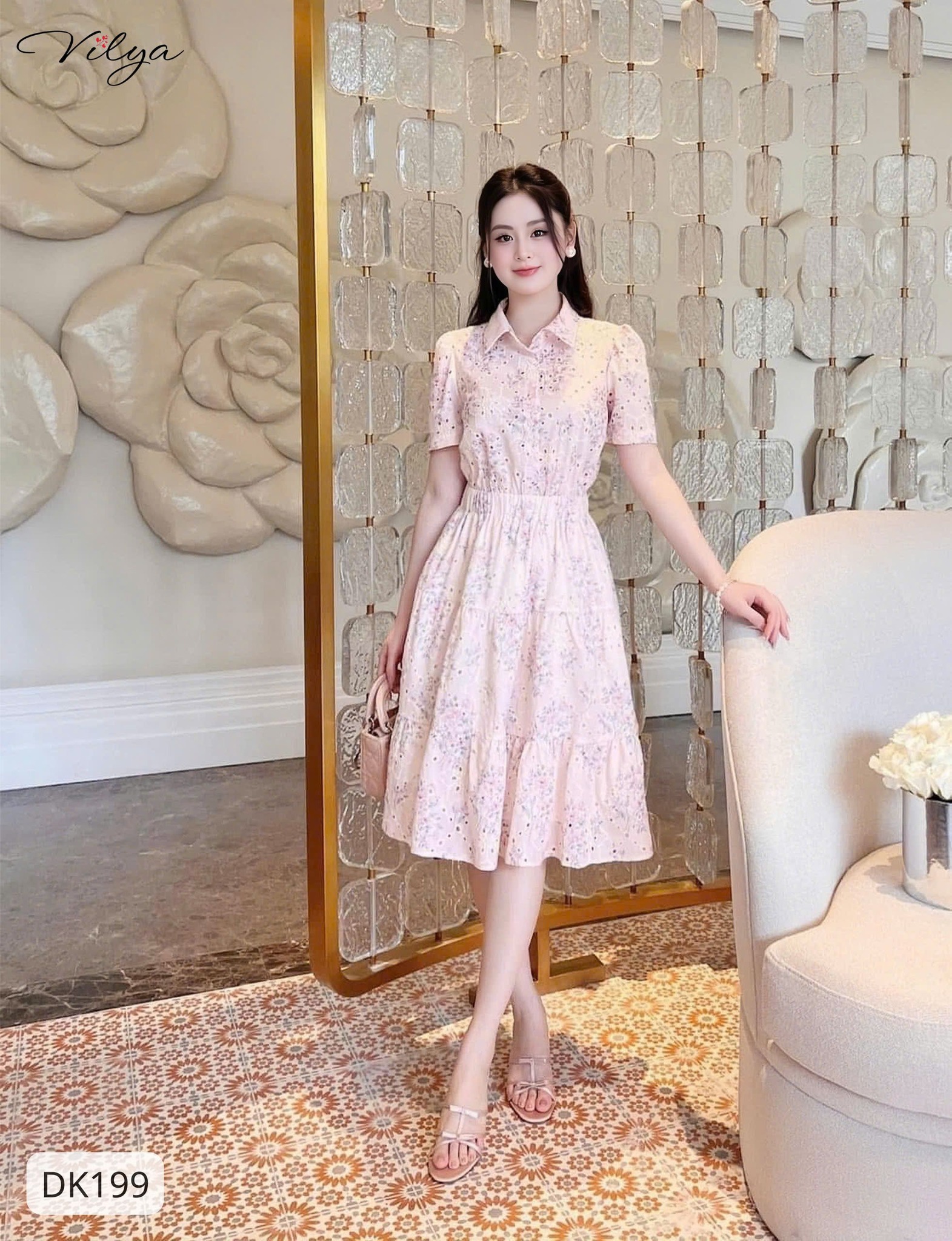 Đầm cổ đức nhún 3 tầng DK199