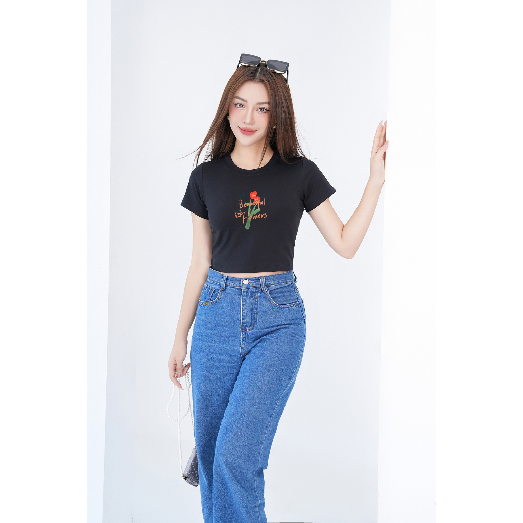 [Form Ôm] Áo croptop đen in hình - Croptop nữ ôm body chất liệu thun cotton - Loza G0044_thumbnail_1