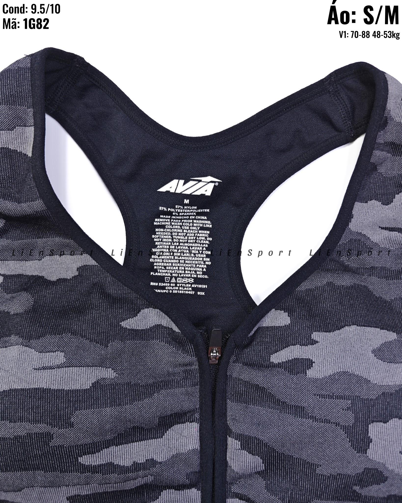 Avia Áo bra thể thao Nữ Size S Xám đen rằn ri Auth 2nd Dây vai bản to Khóa zip trước Vải dệt kim co giãn Thấm hút mồ hôi Nâng đỡ tốt Phù hợp gym yoga chạy bộ Mã:1G82_thumbnail_2