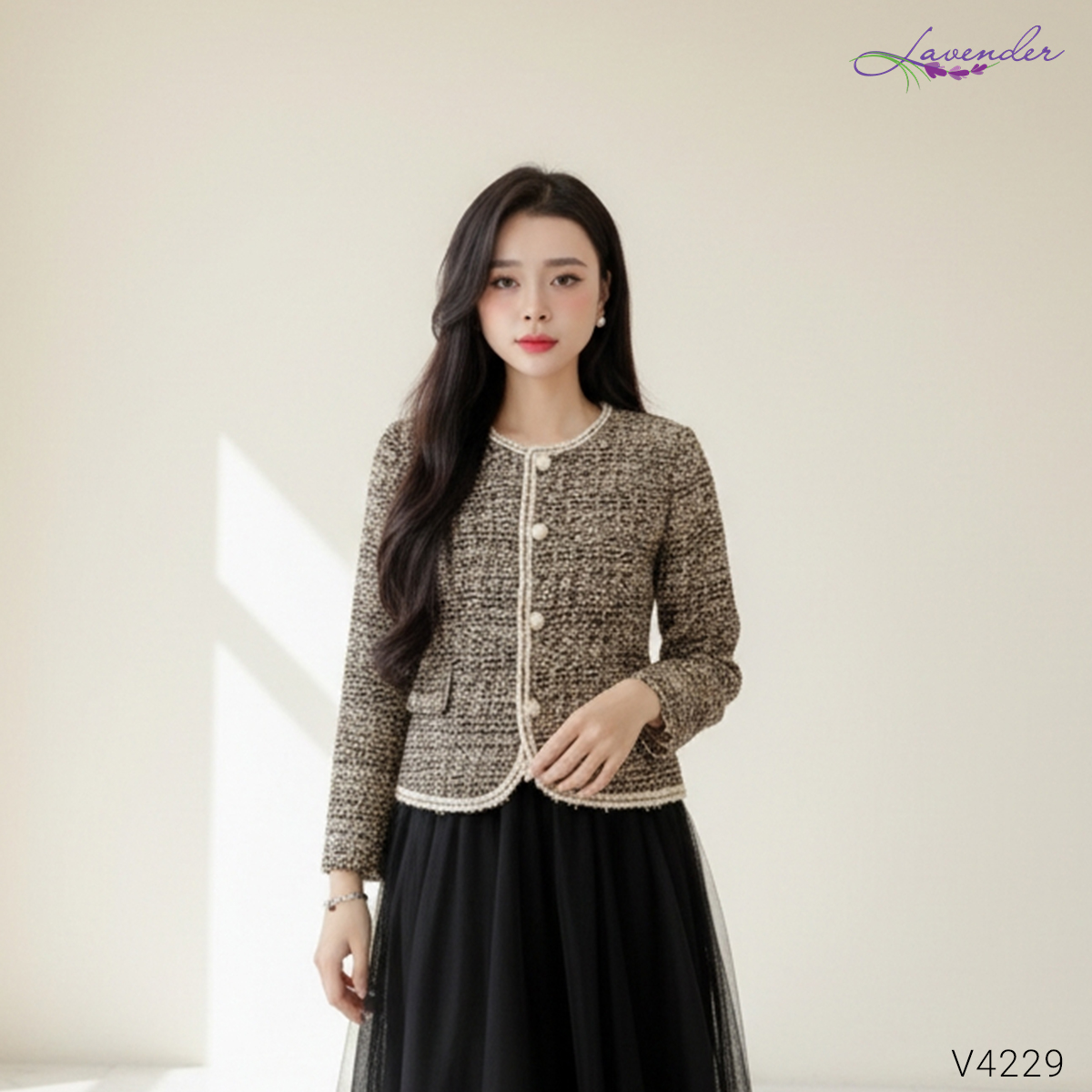 Áo dạ tweed phối viền cổ tròn V4229